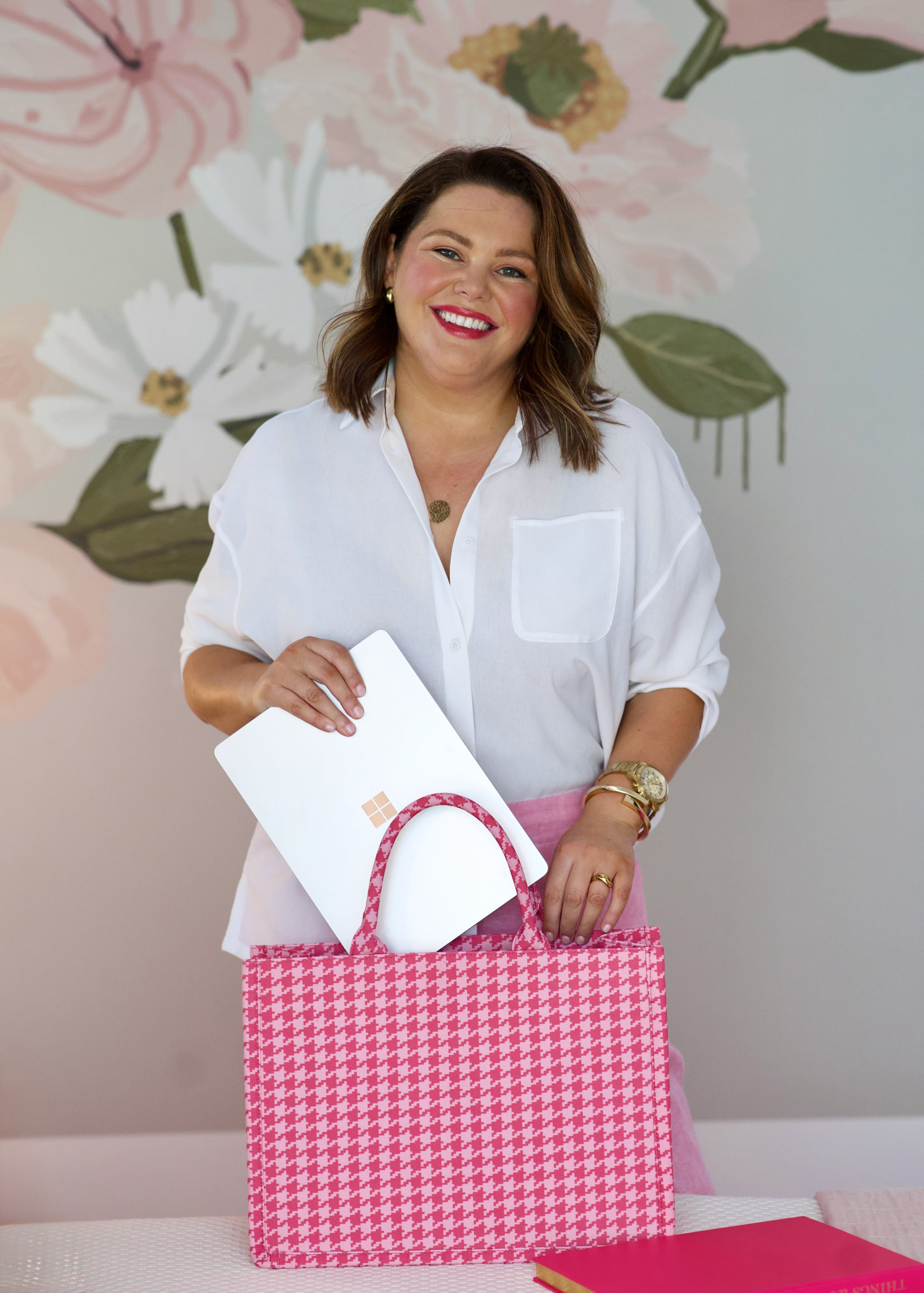 Book Bag - Pink Houndstooth