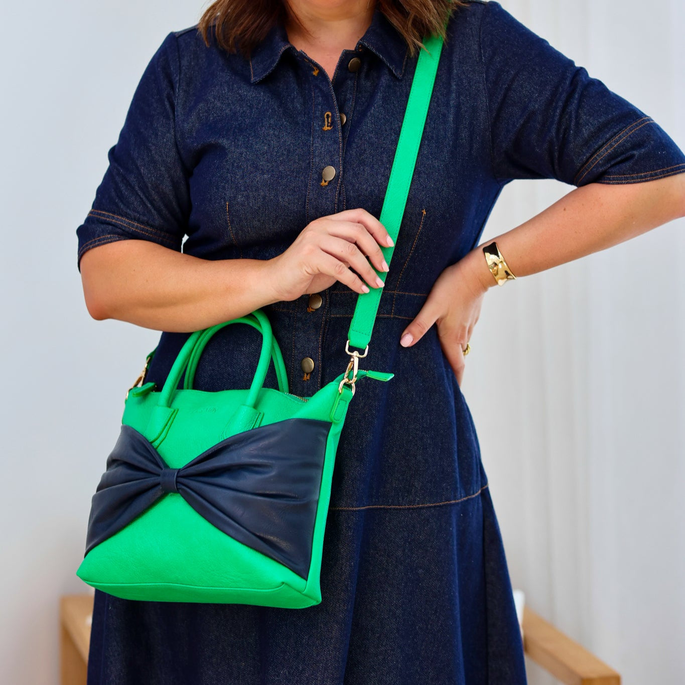 Charlotte with a Bow - Green/Navy
