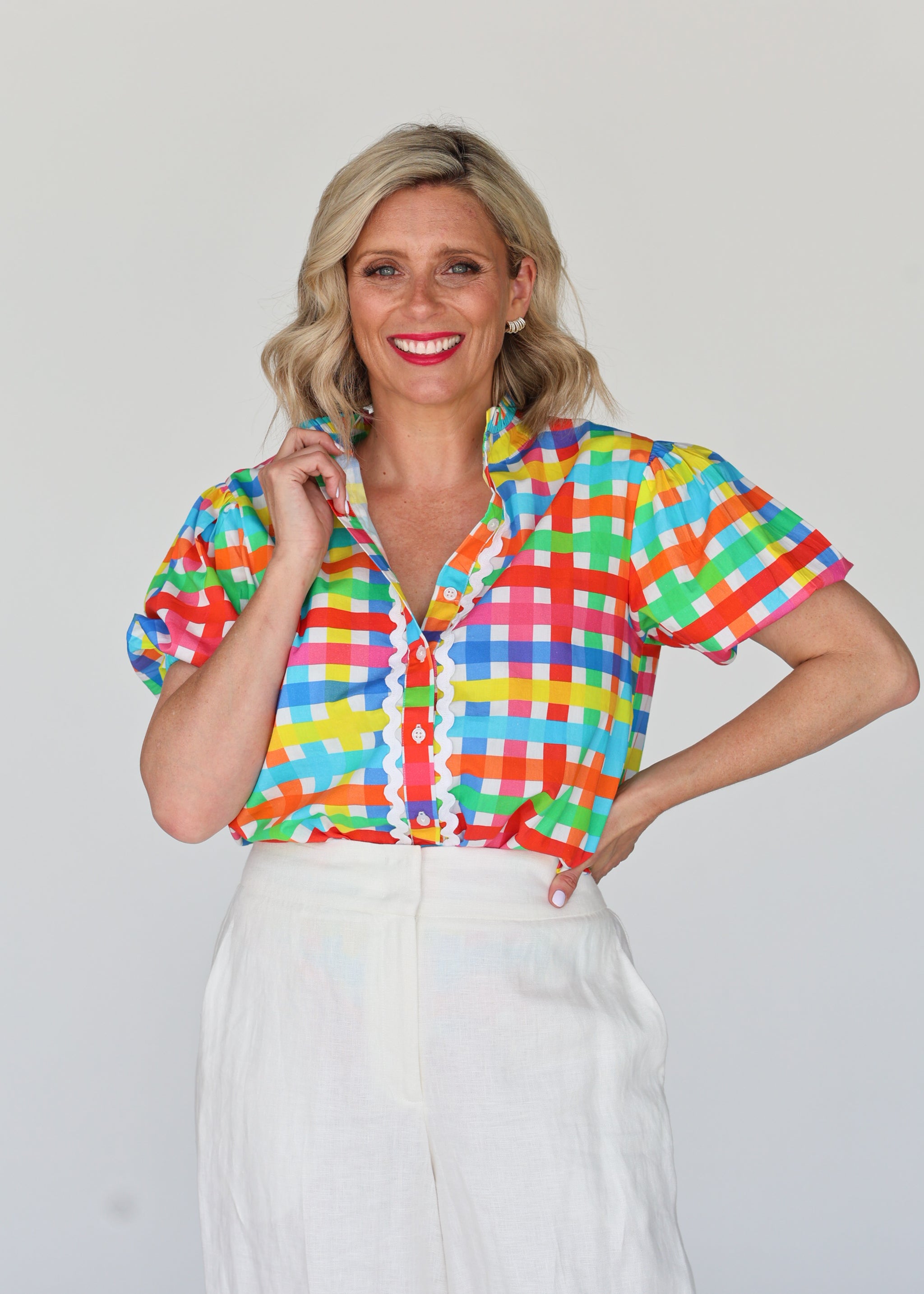 Chloe Shirt - Neon Gingham