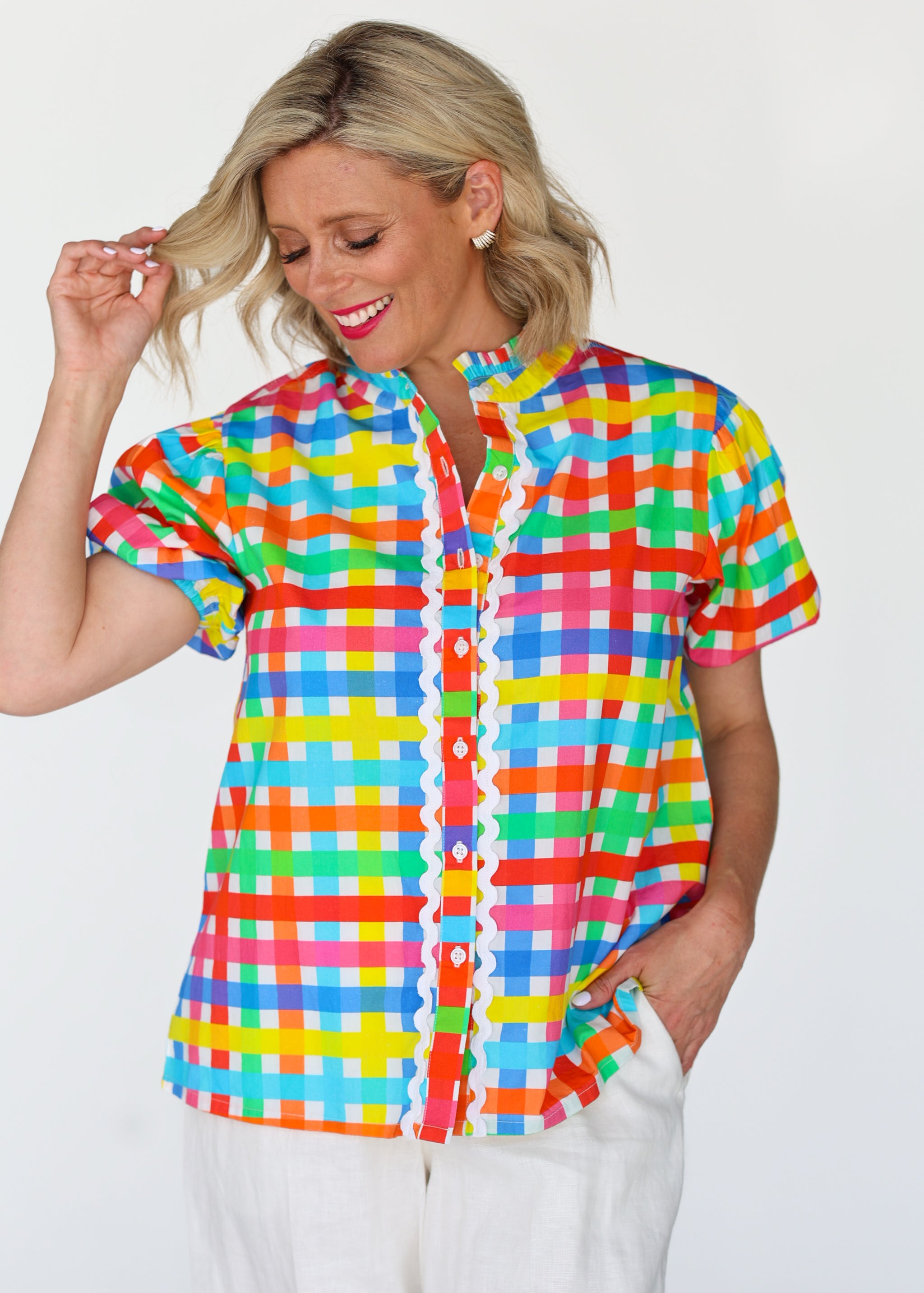 Chloe Shirt - Neon Gingham