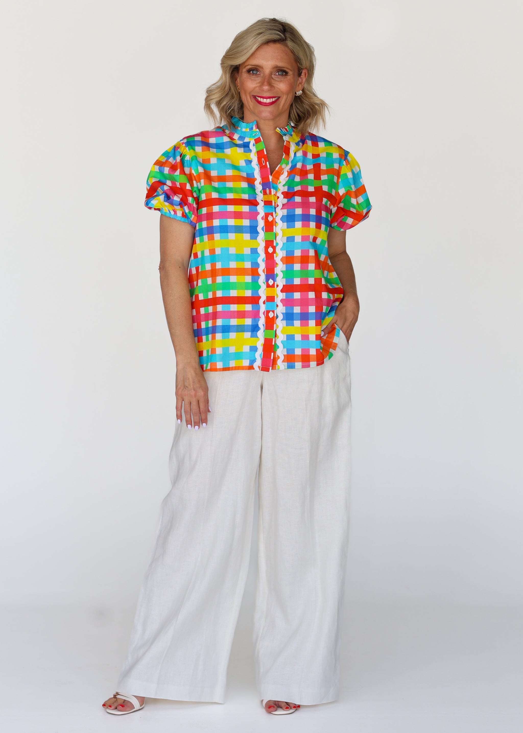 Chloe Shirt - Neon Gingham