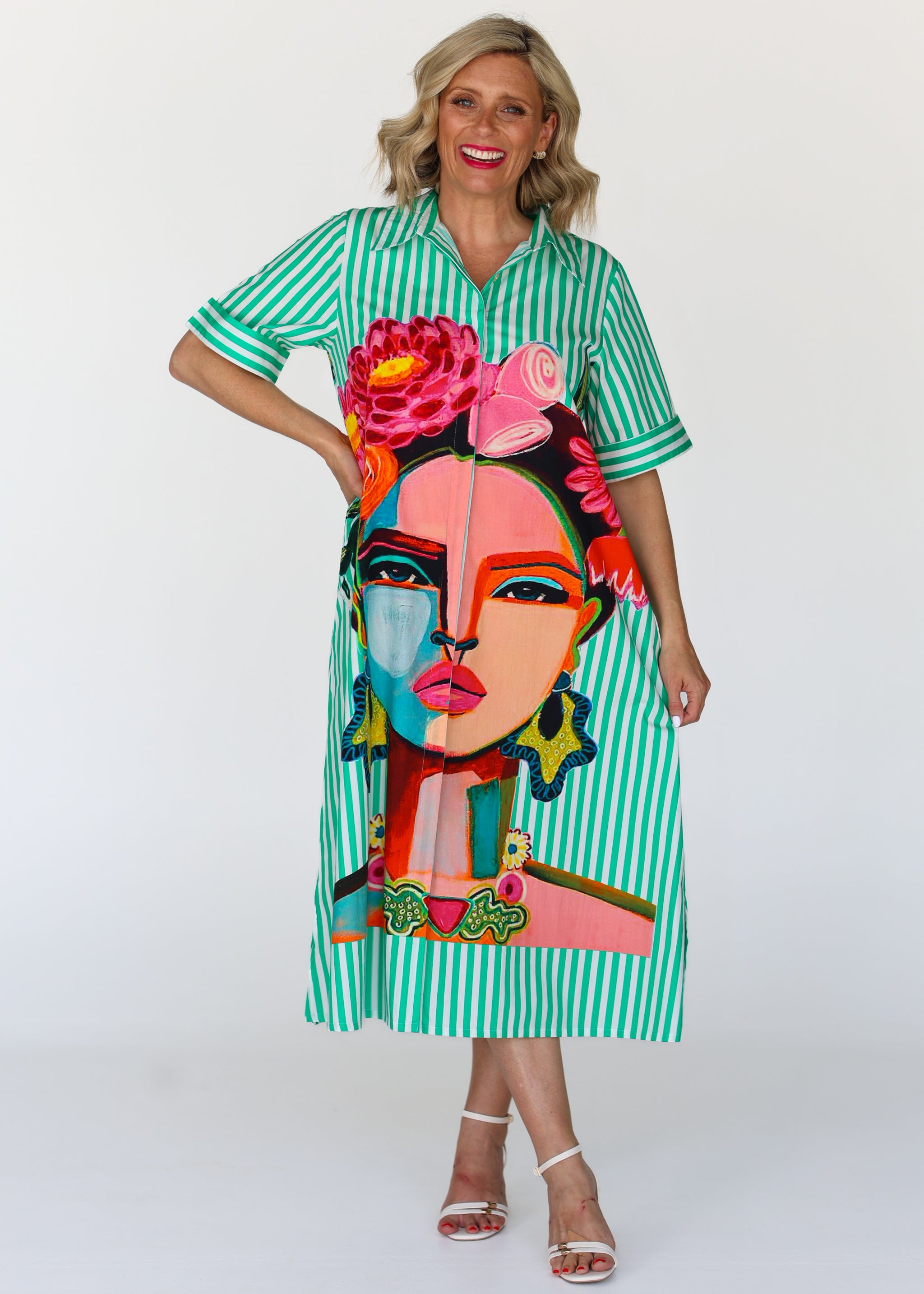 Frida Shirt Dress - Green (Short Sleeve)