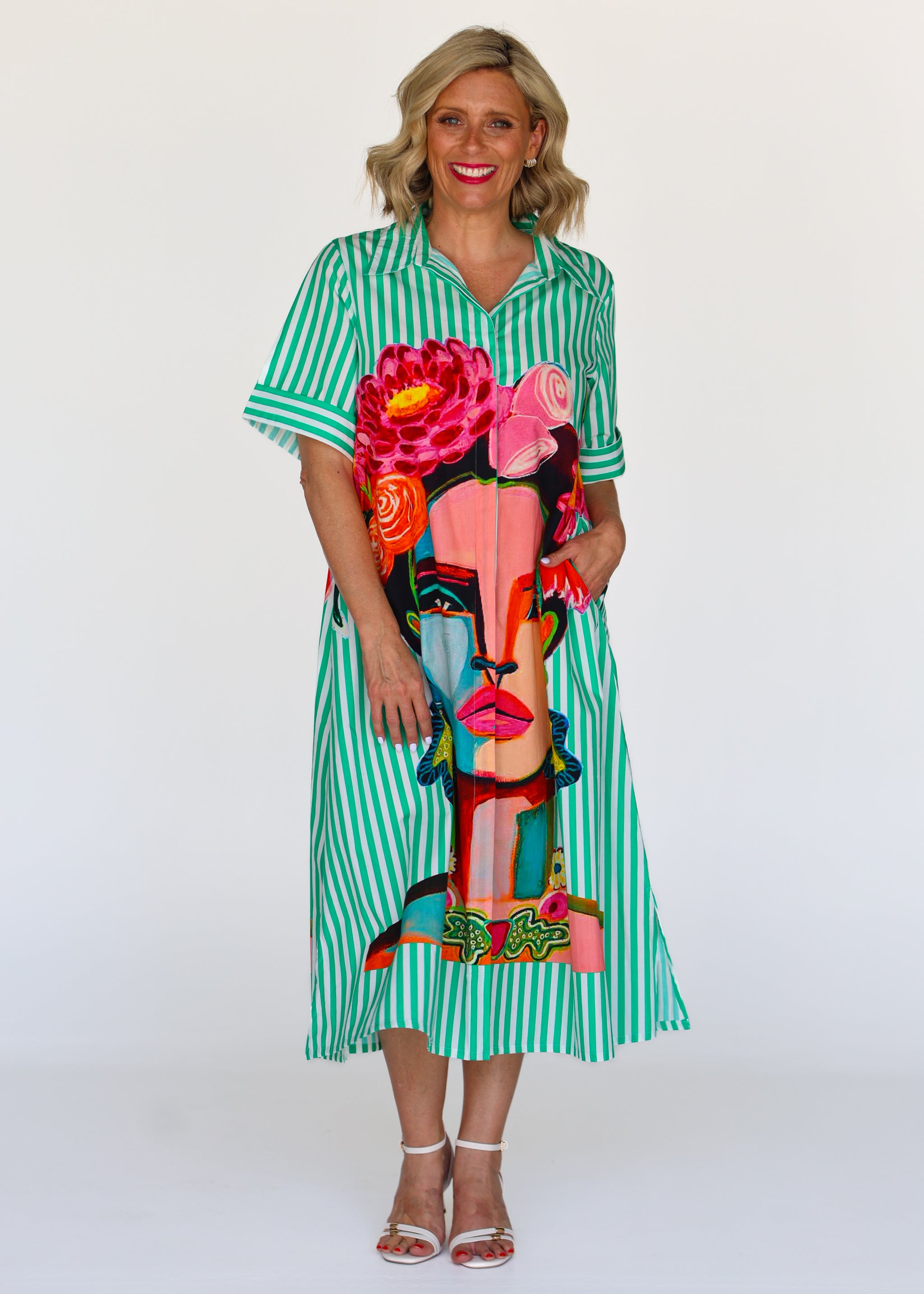 Frida Shirt Dress - Green (Short Sleeve)