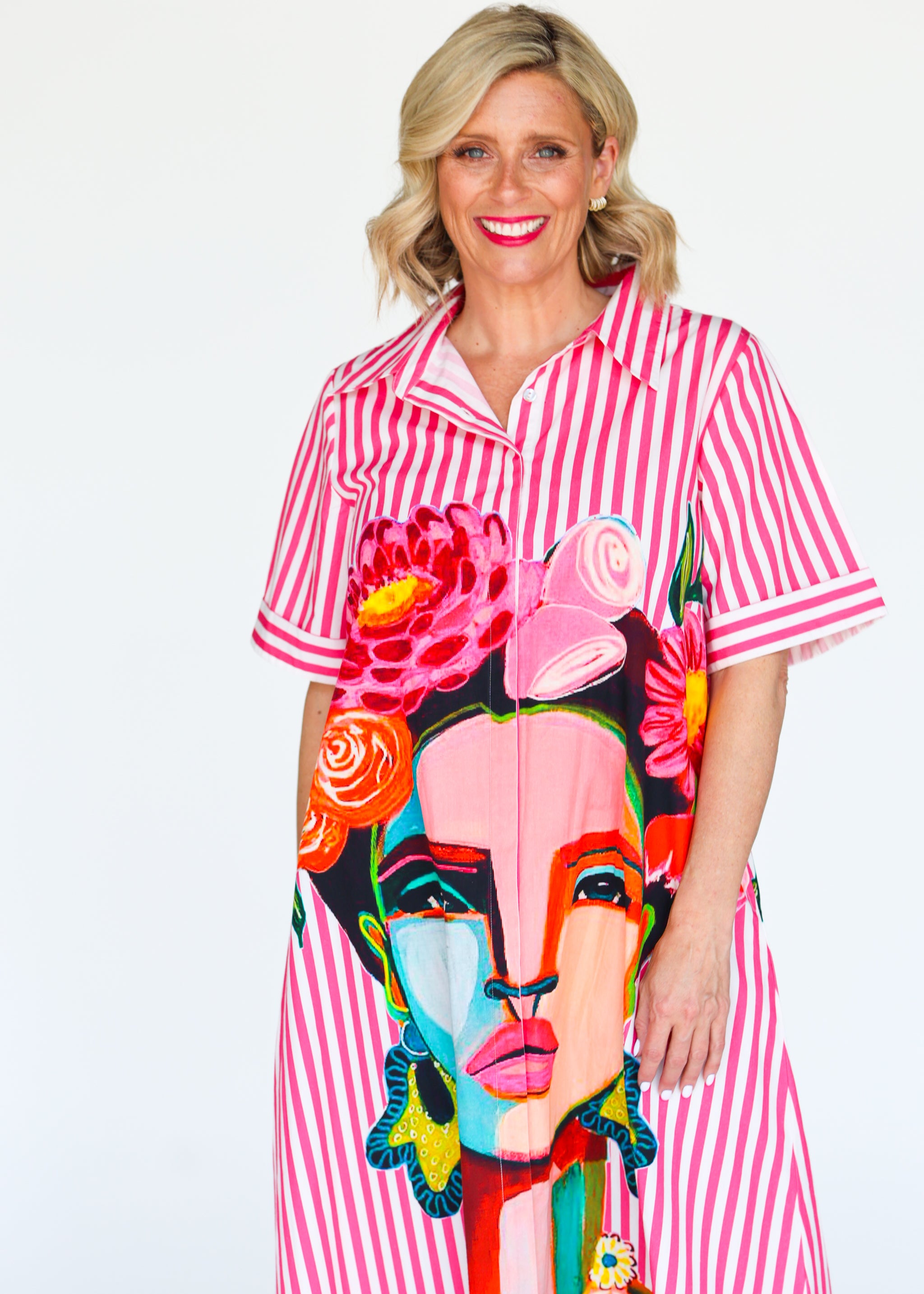 Frida Shirt Dress - Pink (Short Sleeve)