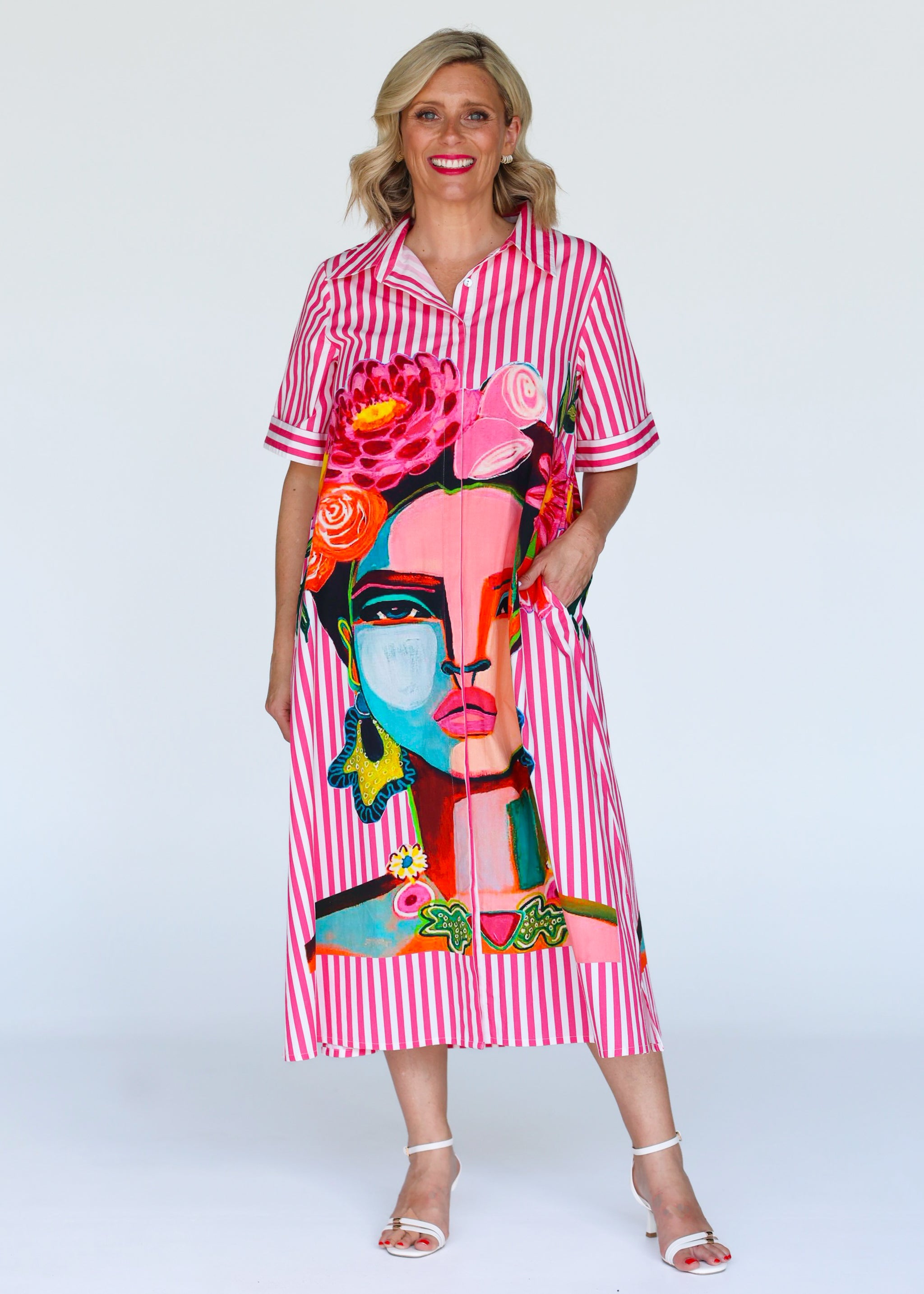 Frida Shirt Dress - Pink (Short Sleeve)