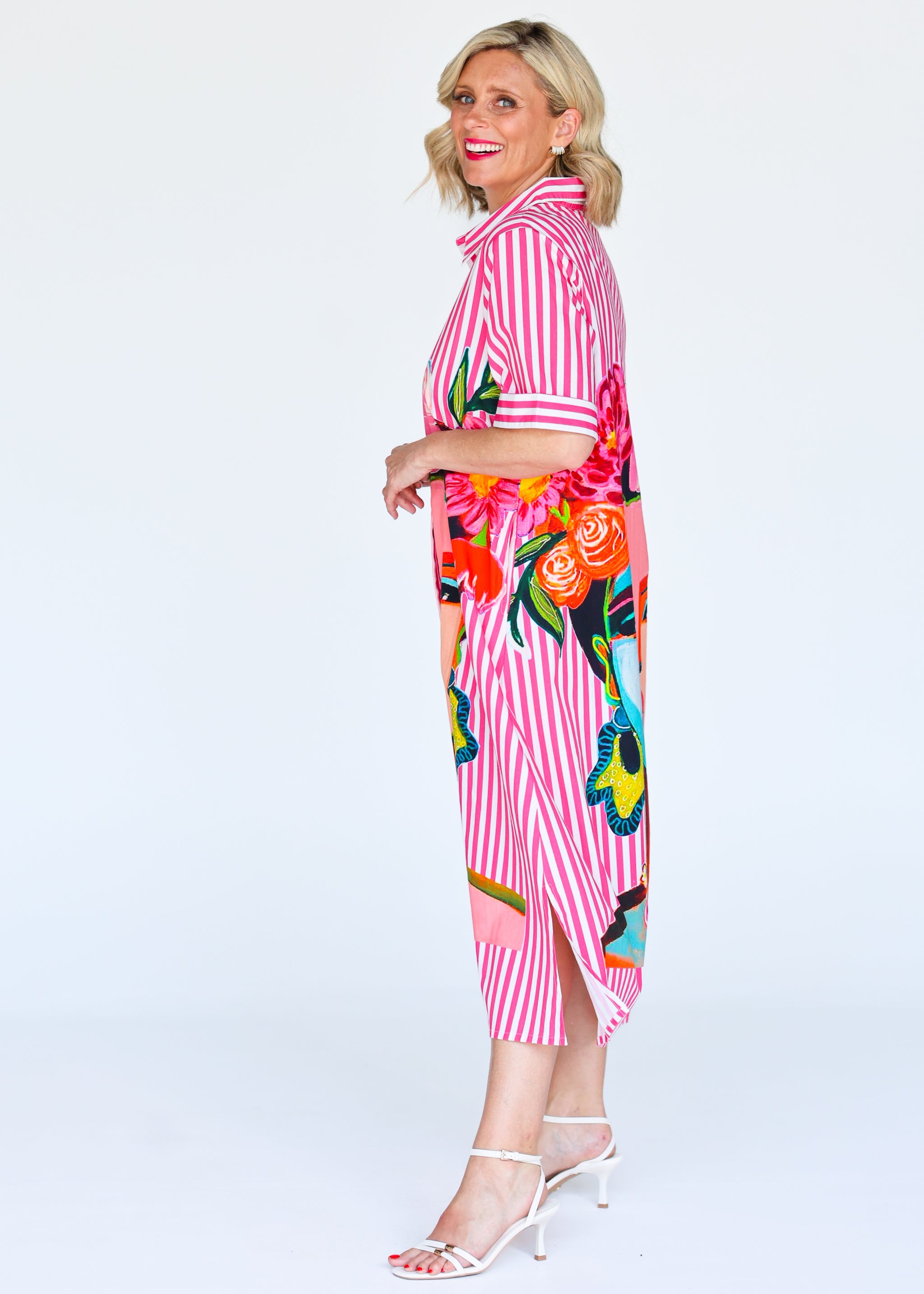 Frida Shirt Dress - Pink (Short Sleeve)