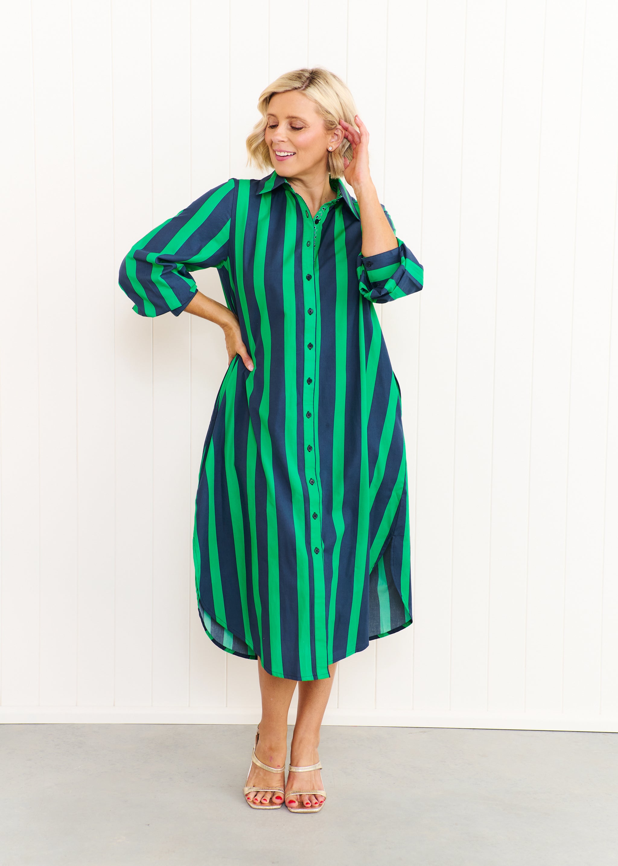 Maddie - Navy & Green Stripe