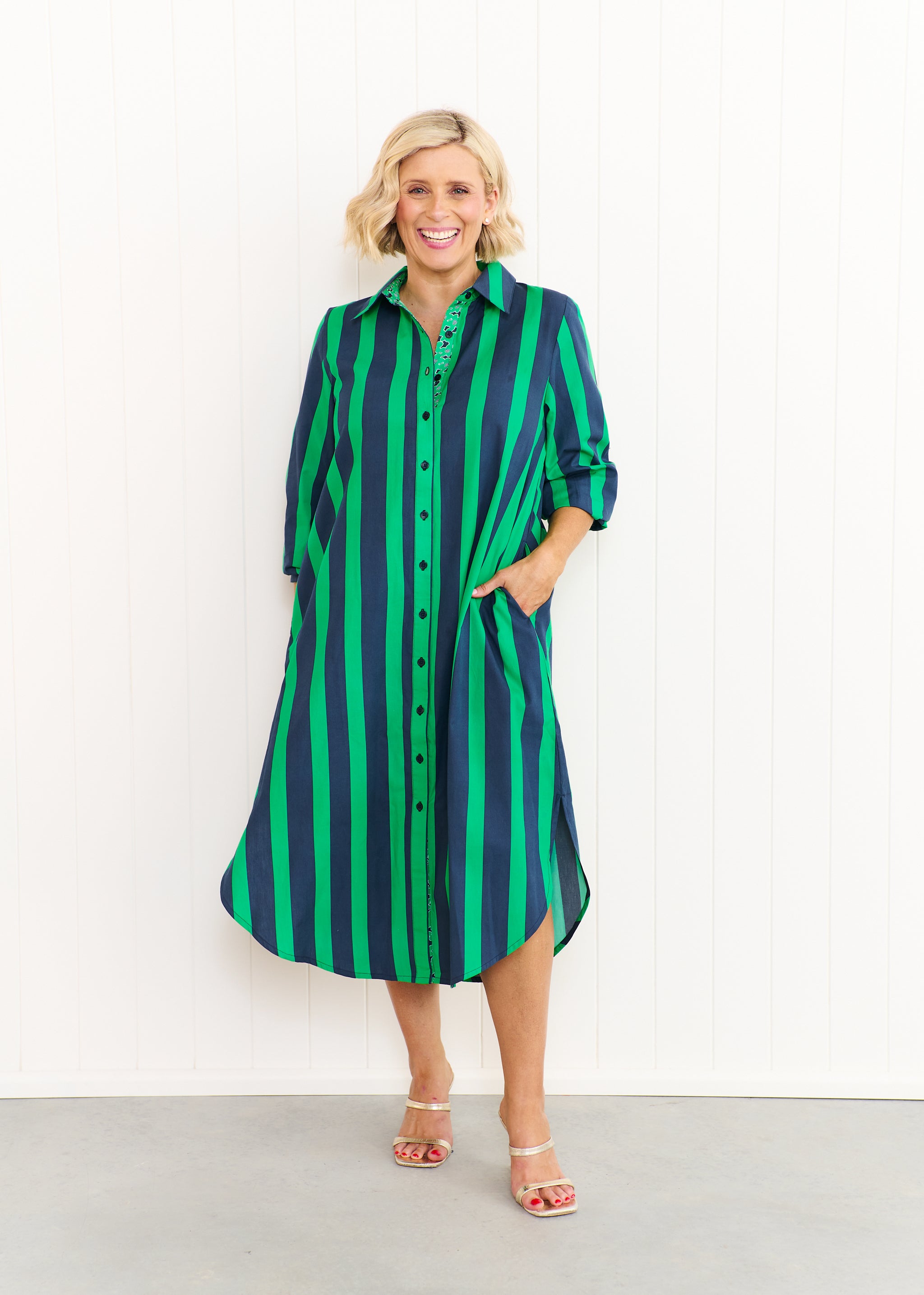 Maddie - Navy & Green Stripe