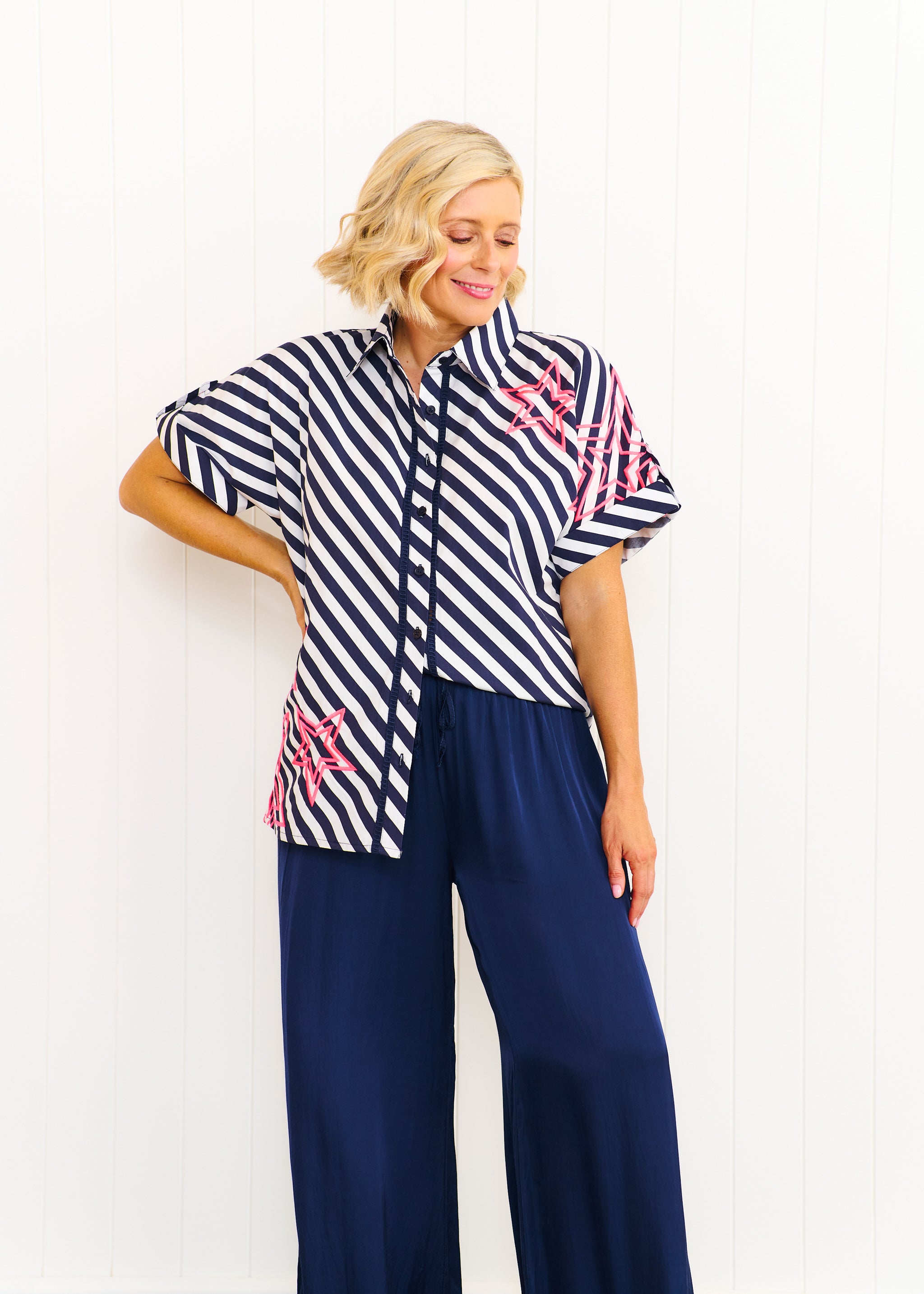 Rosie Shirt - Navy & White Stripe