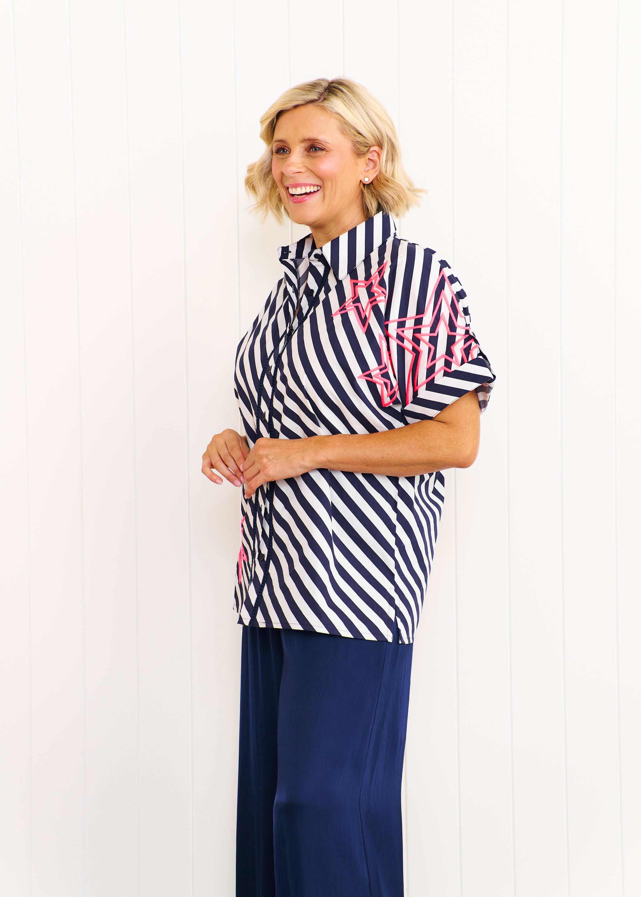 Rosie Shirt - Navy & White Stripe