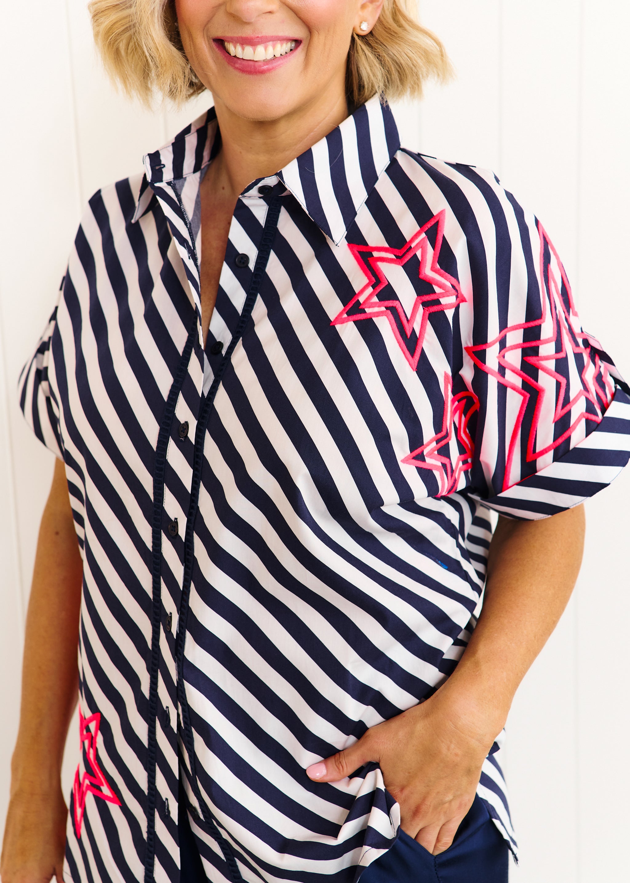 Rosie Shirt - Navy & White Stripe