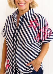 Rosie Shirt - Navy & White Stripe