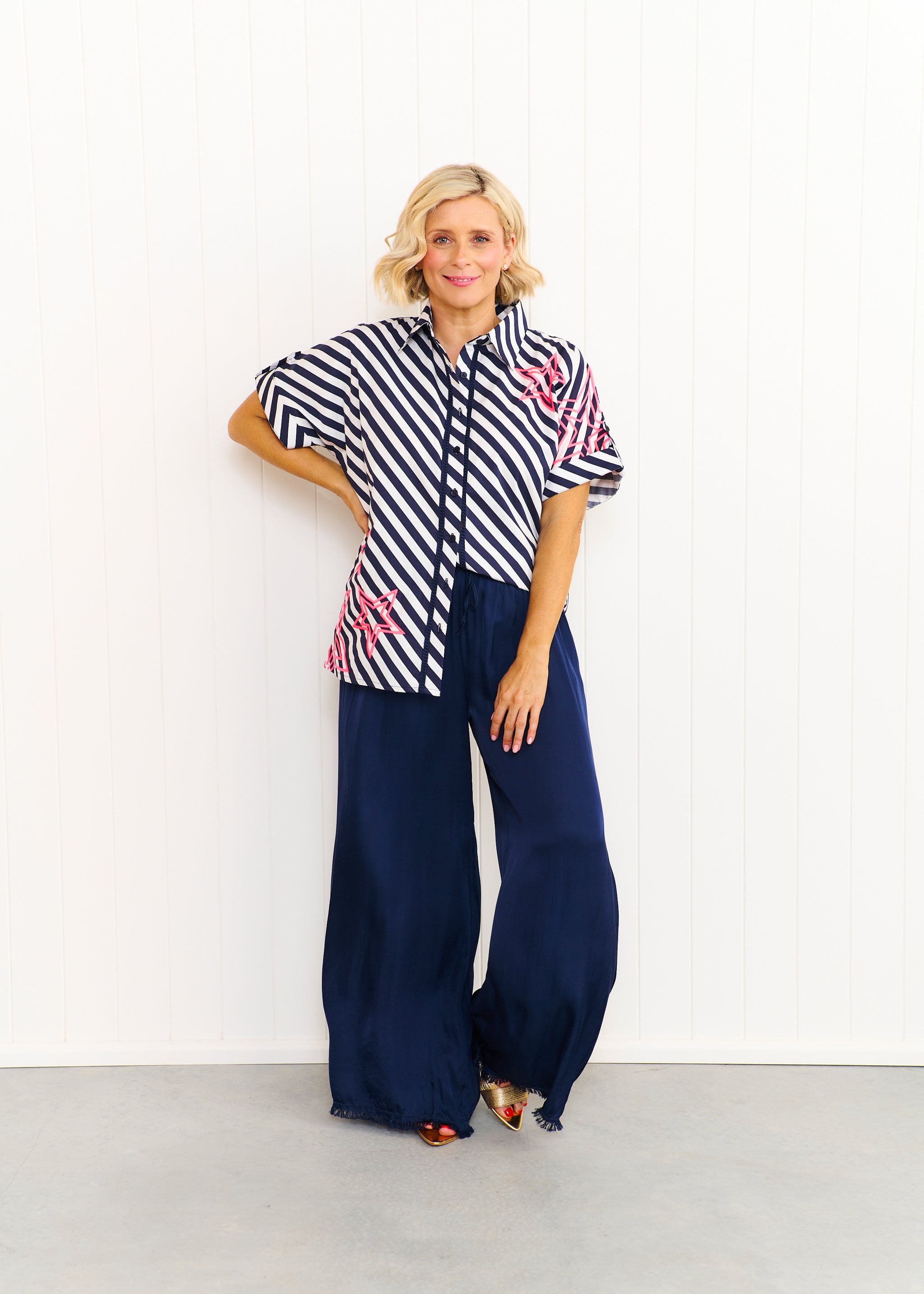 Rosie Shirt - Navy & White Stripe