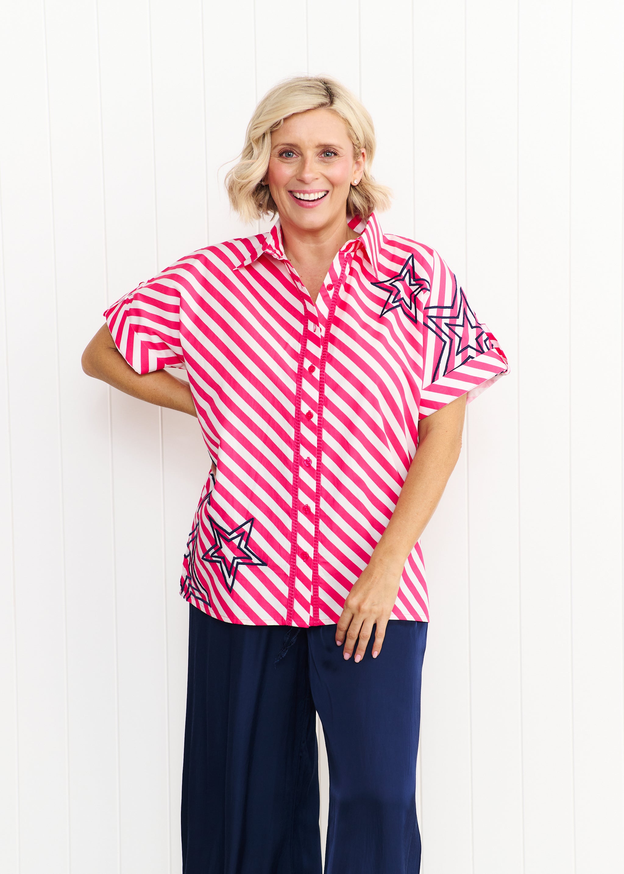 Rosie Shirt - Pink & White Stripe
