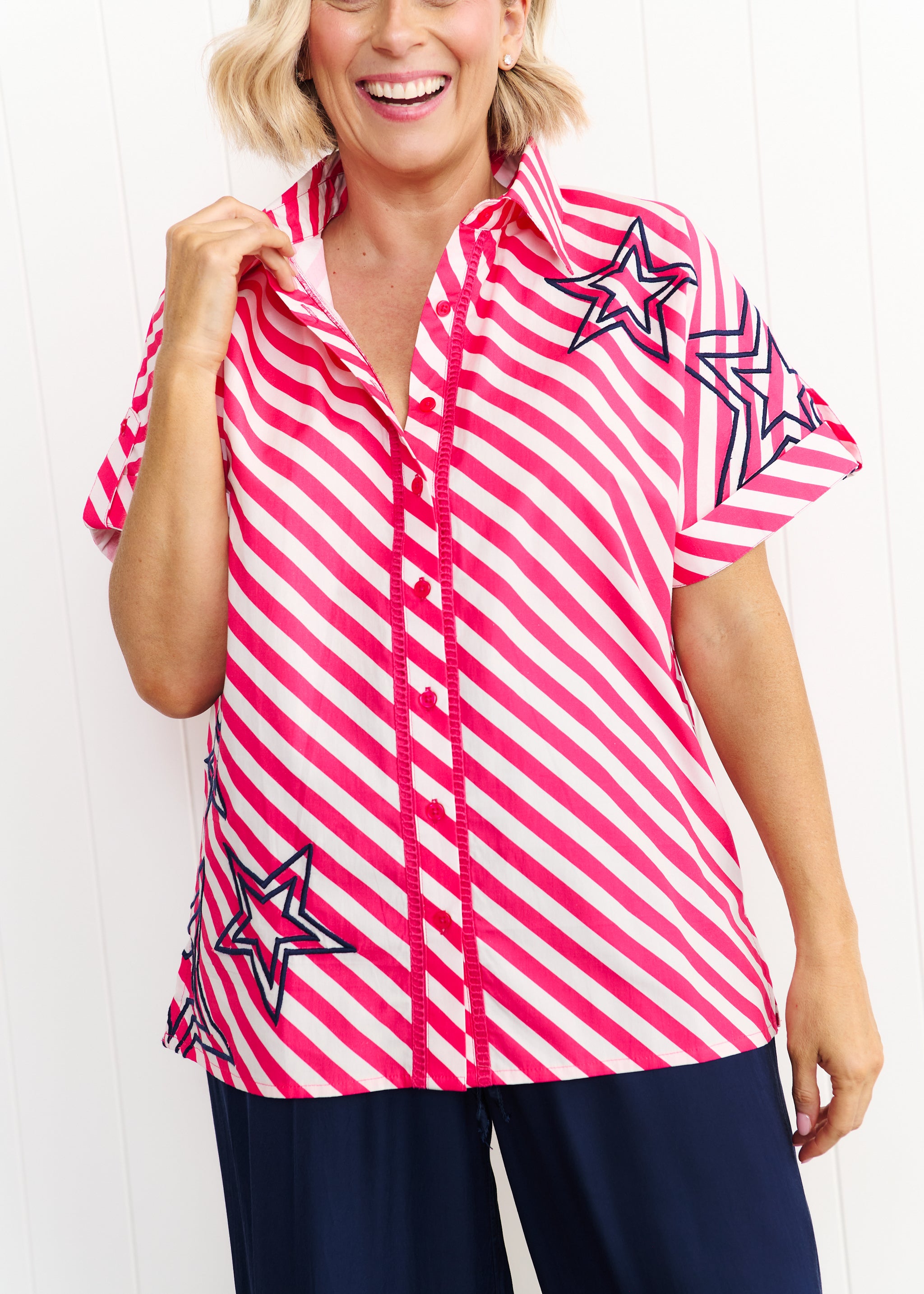 Rosie Shirt - Pink & White Stripe