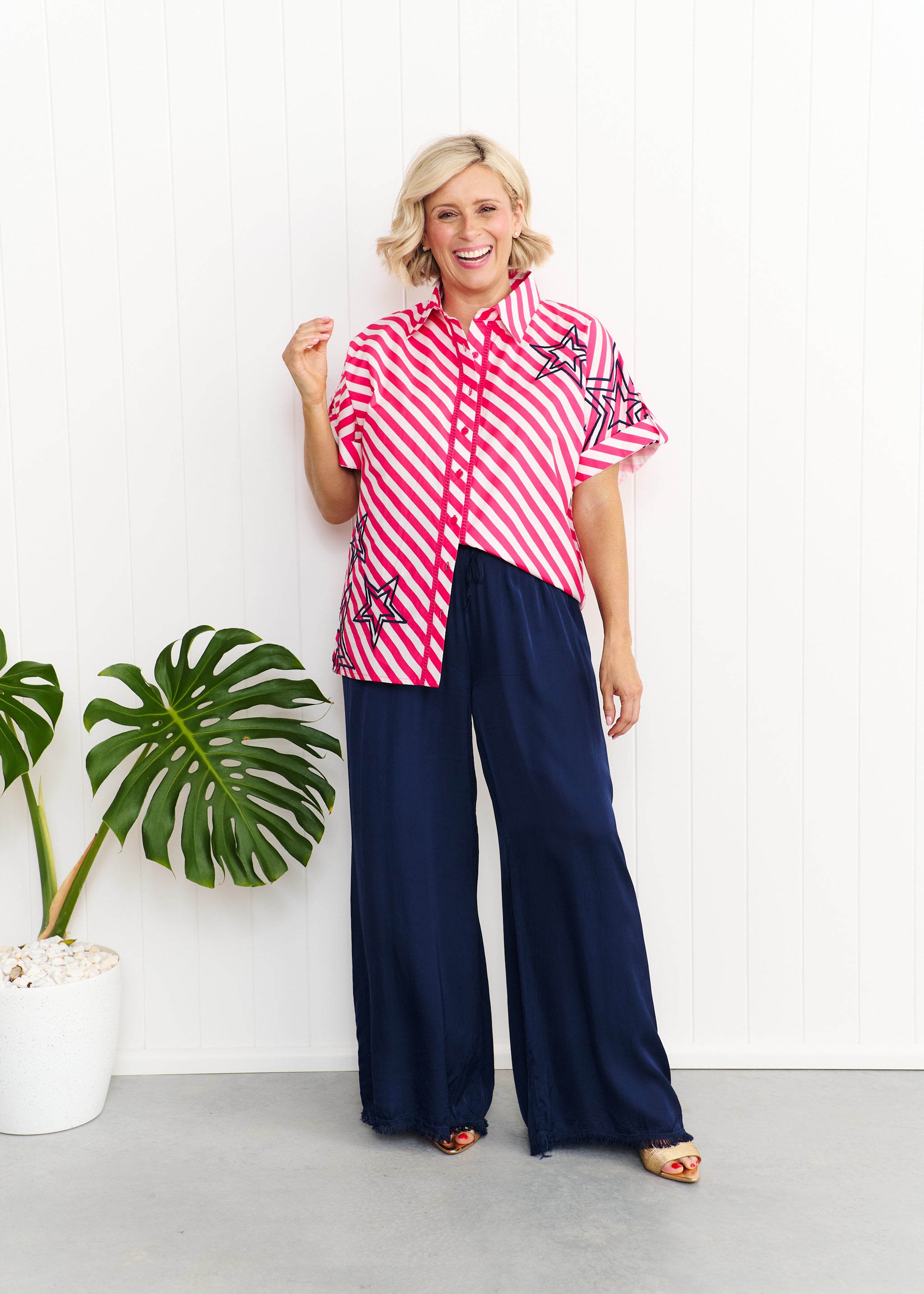 Rosie Shirt - Pink & White Stripe