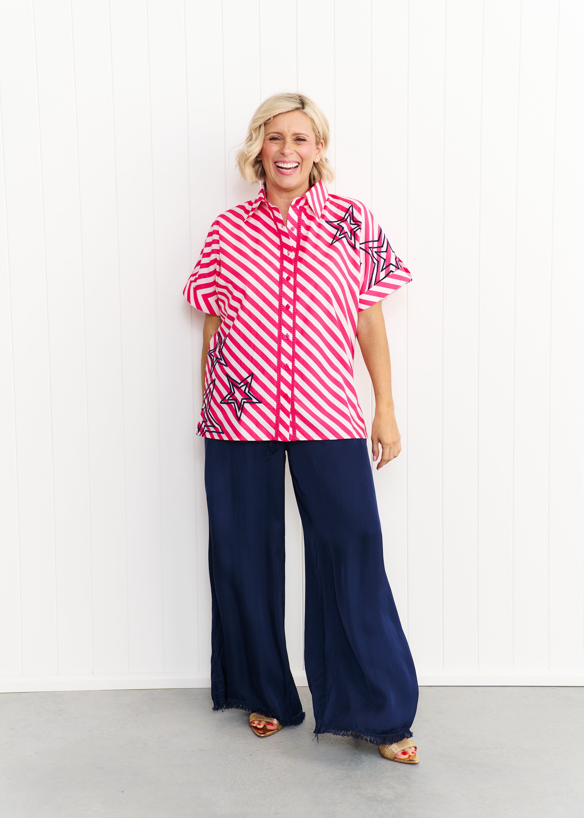 Rosie Shirt - Pink & White Stripe