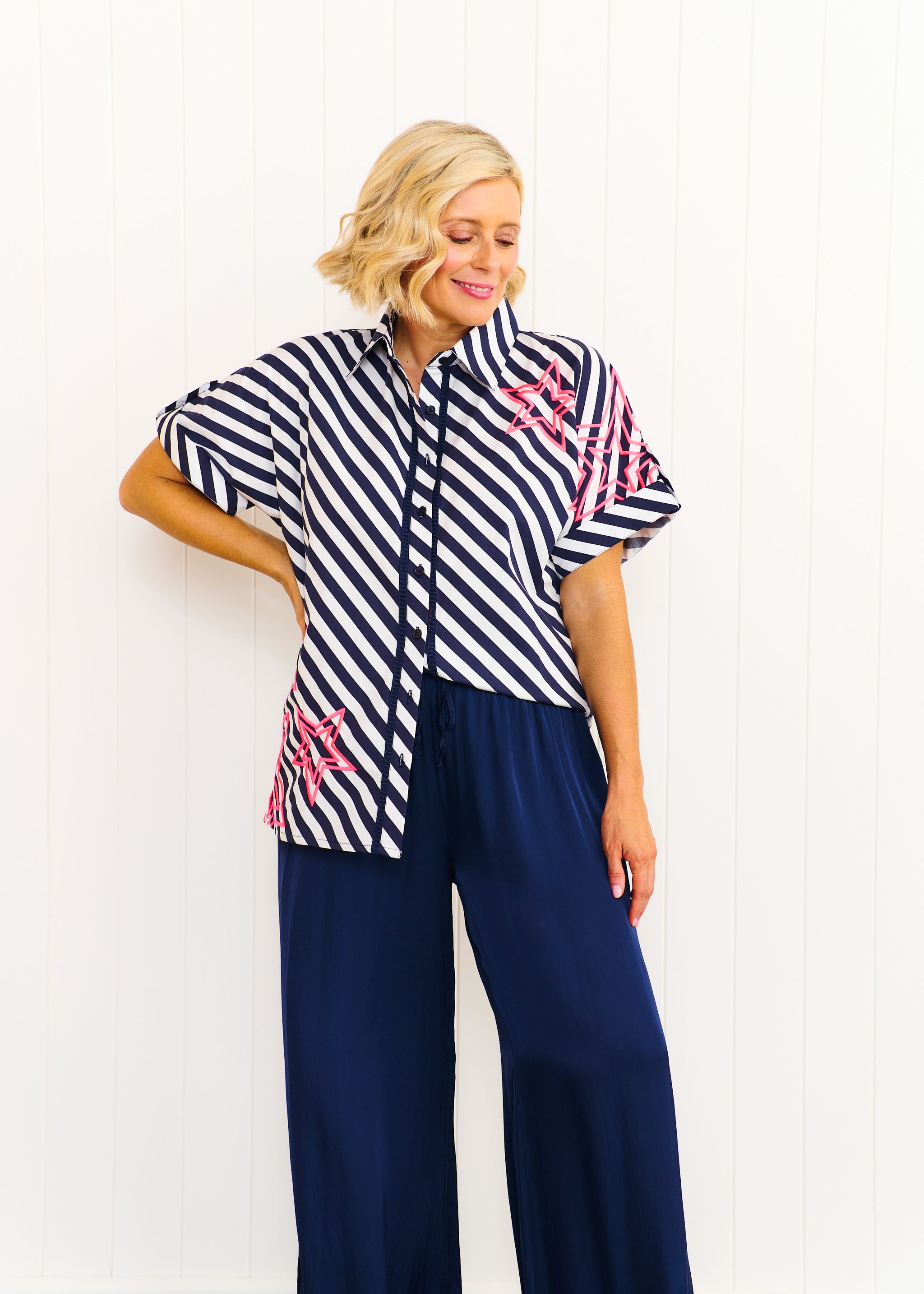 Rosie Shirt - Navy & White Stripe