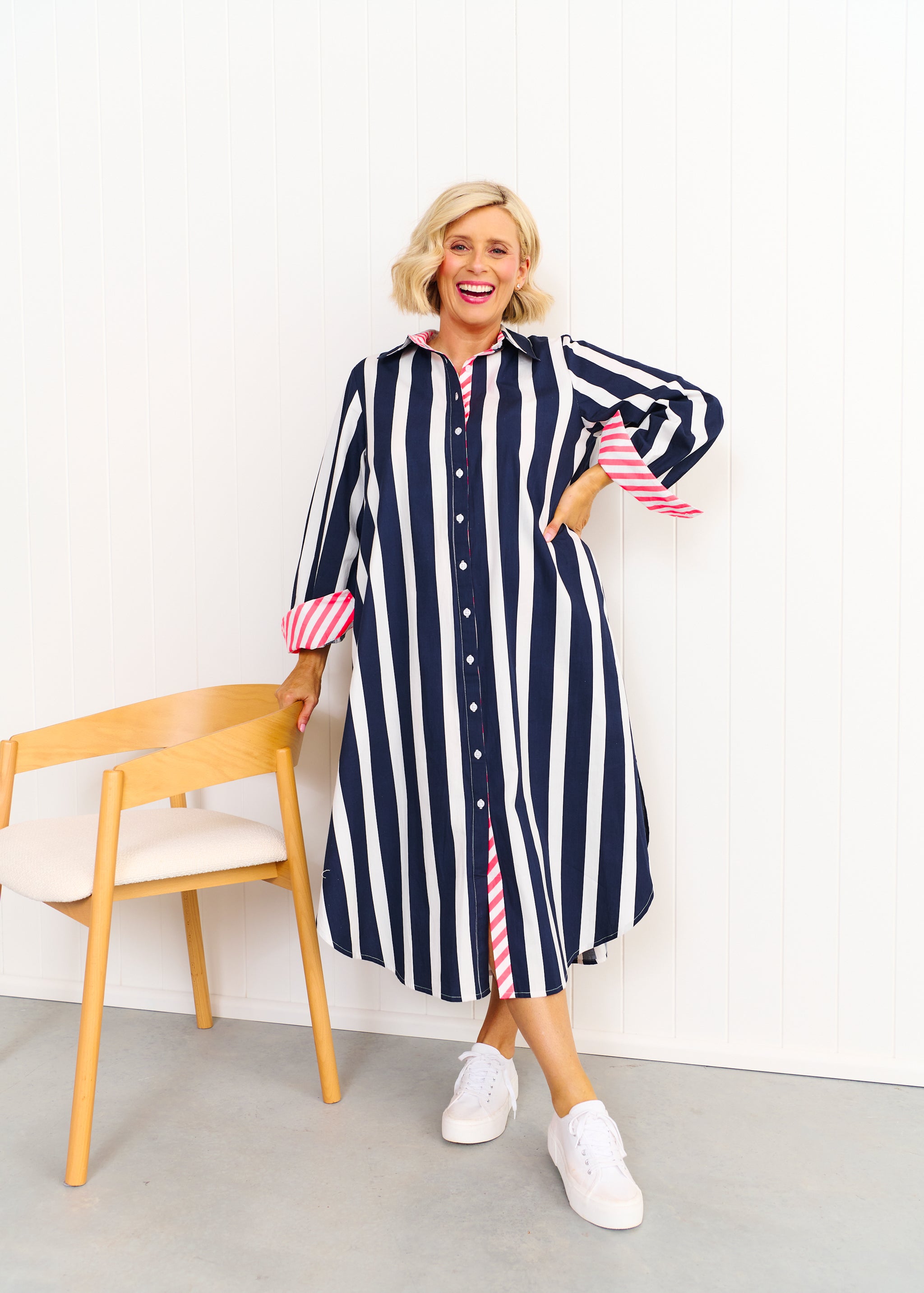 Sardinia Dress - Navy & White Stripe