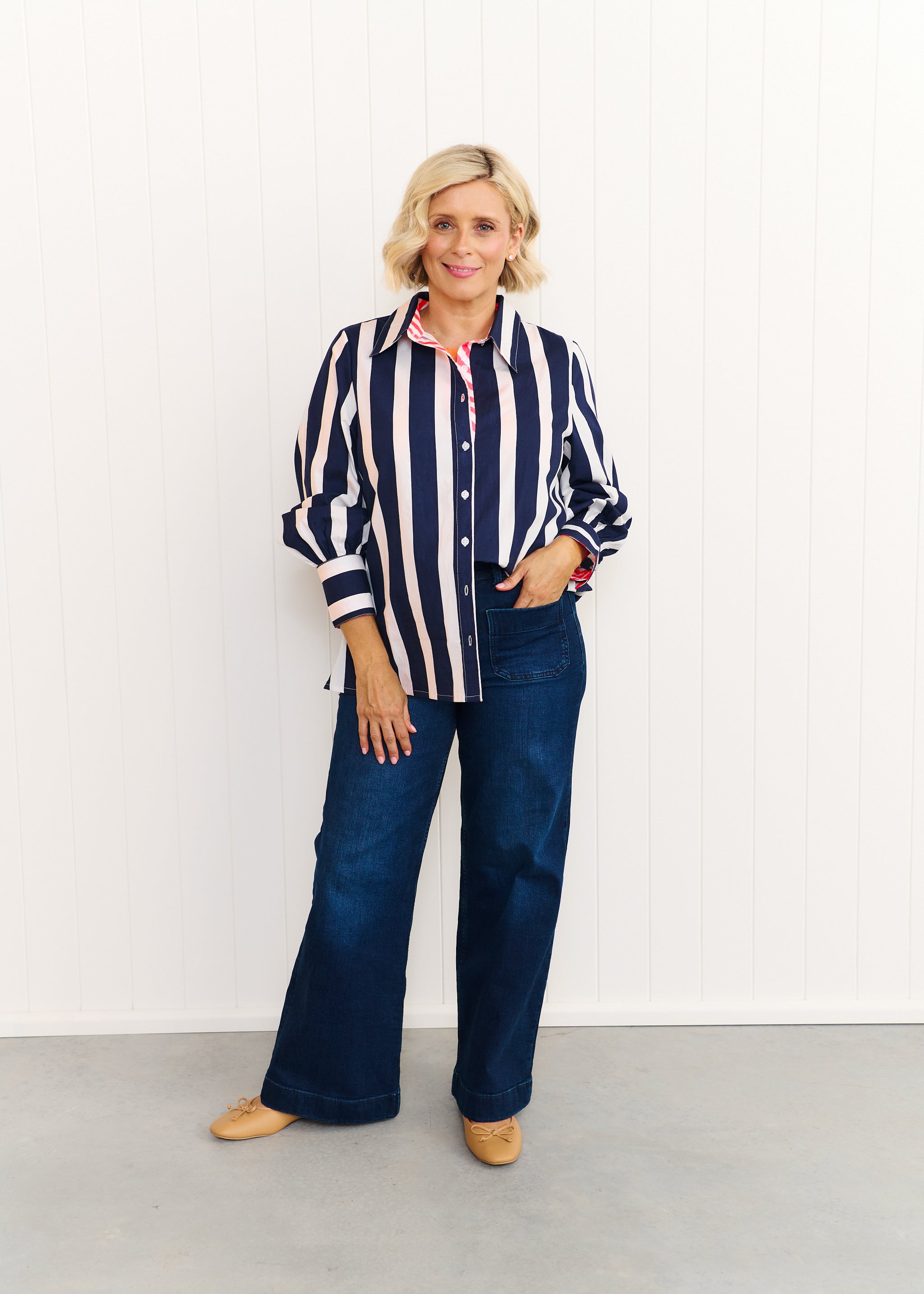 Sardinia Shirt - Navy & White Stripe