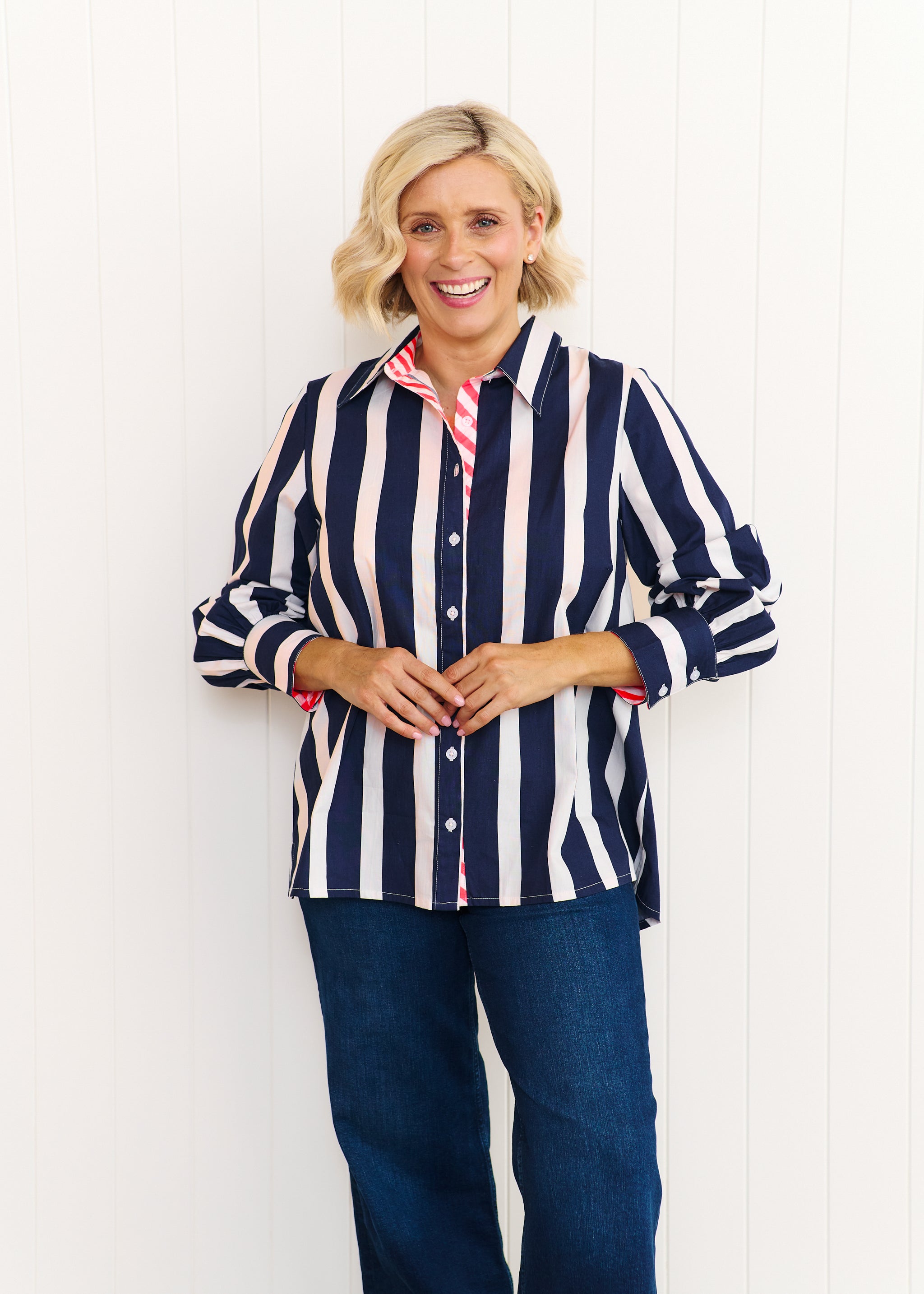 Sardinia Shirt - Navy & White Stripe