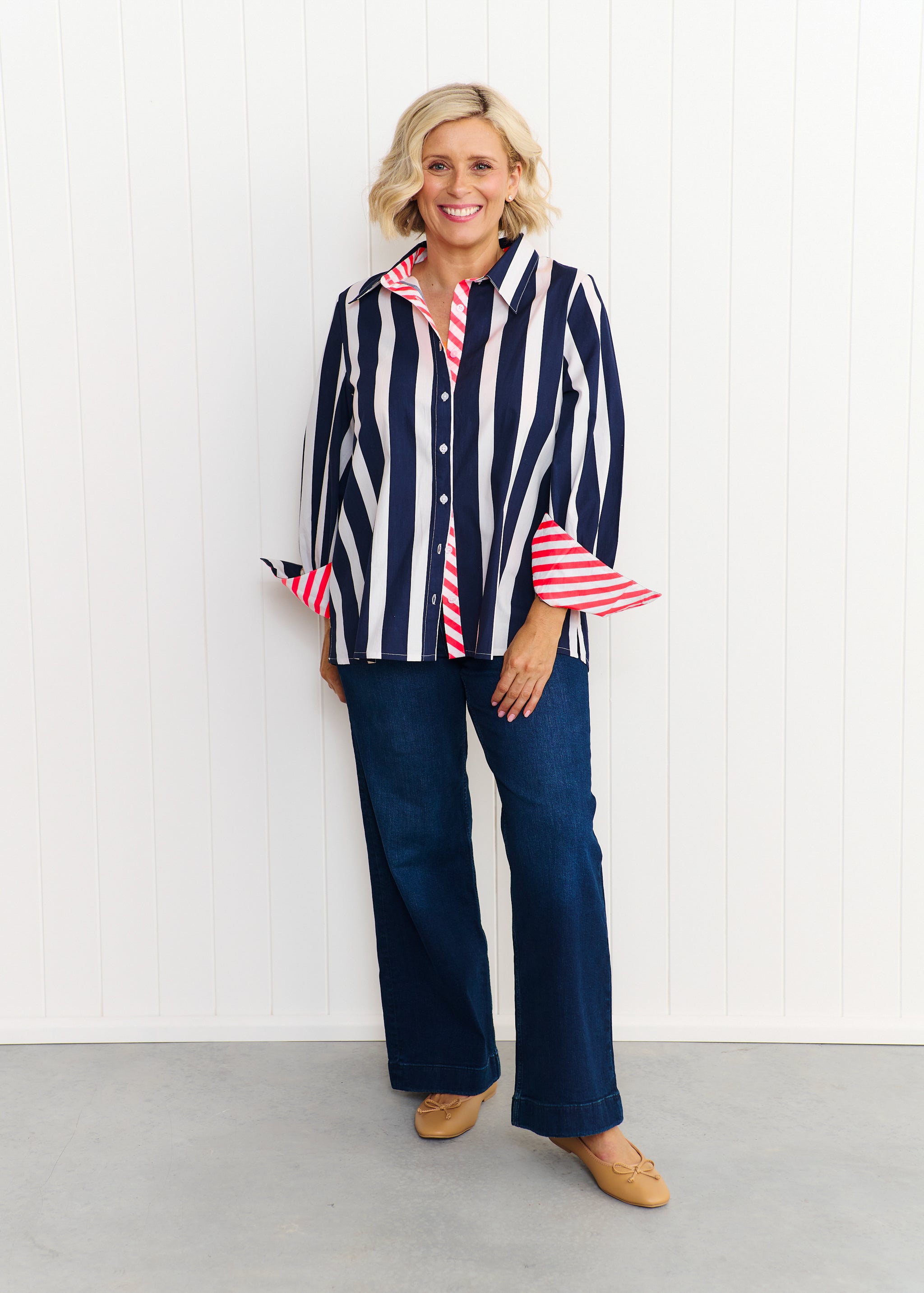 Sardinia Shirt - Navy & White Stripe