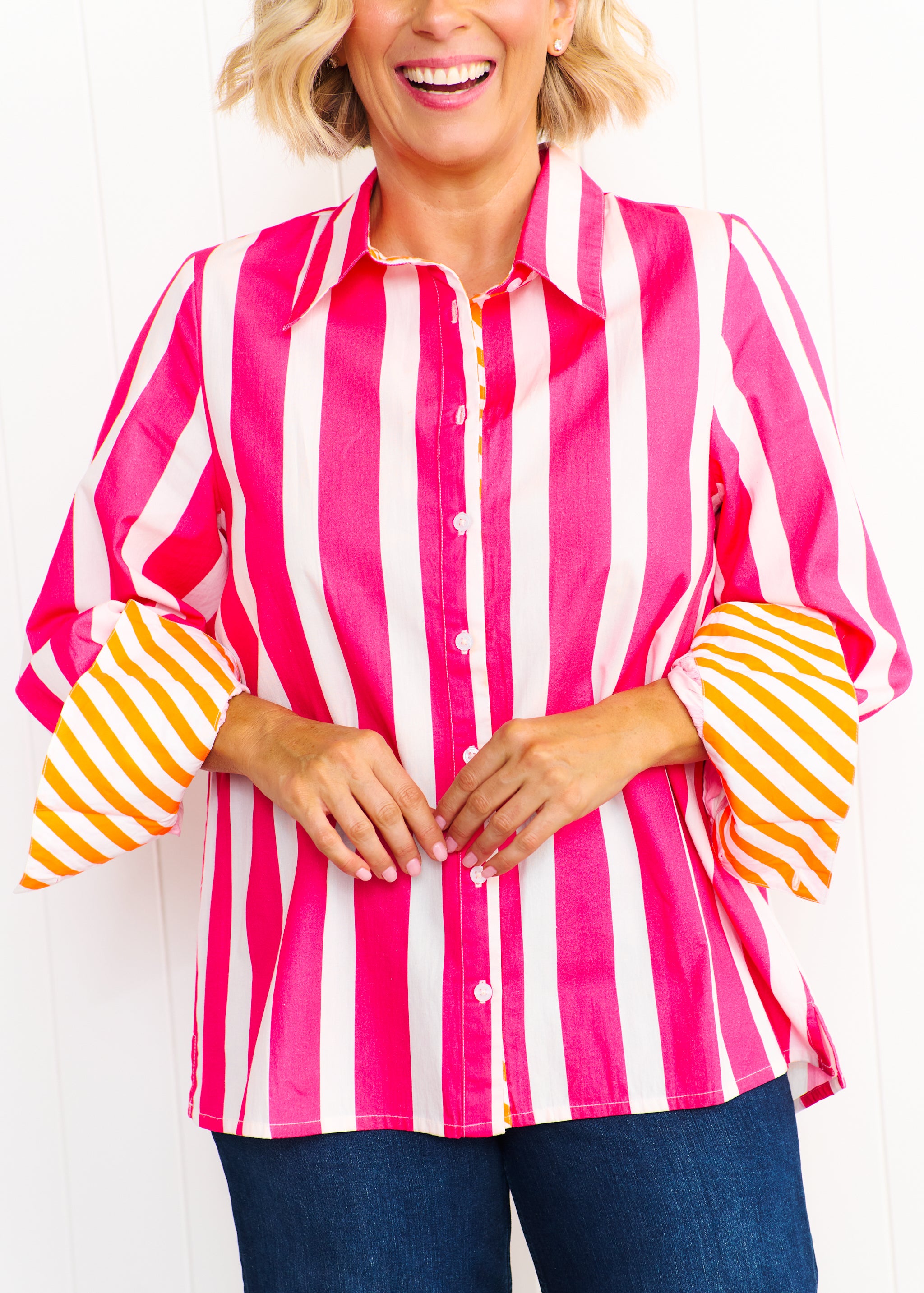 Sardinia Shirt - Pink & White Stripe