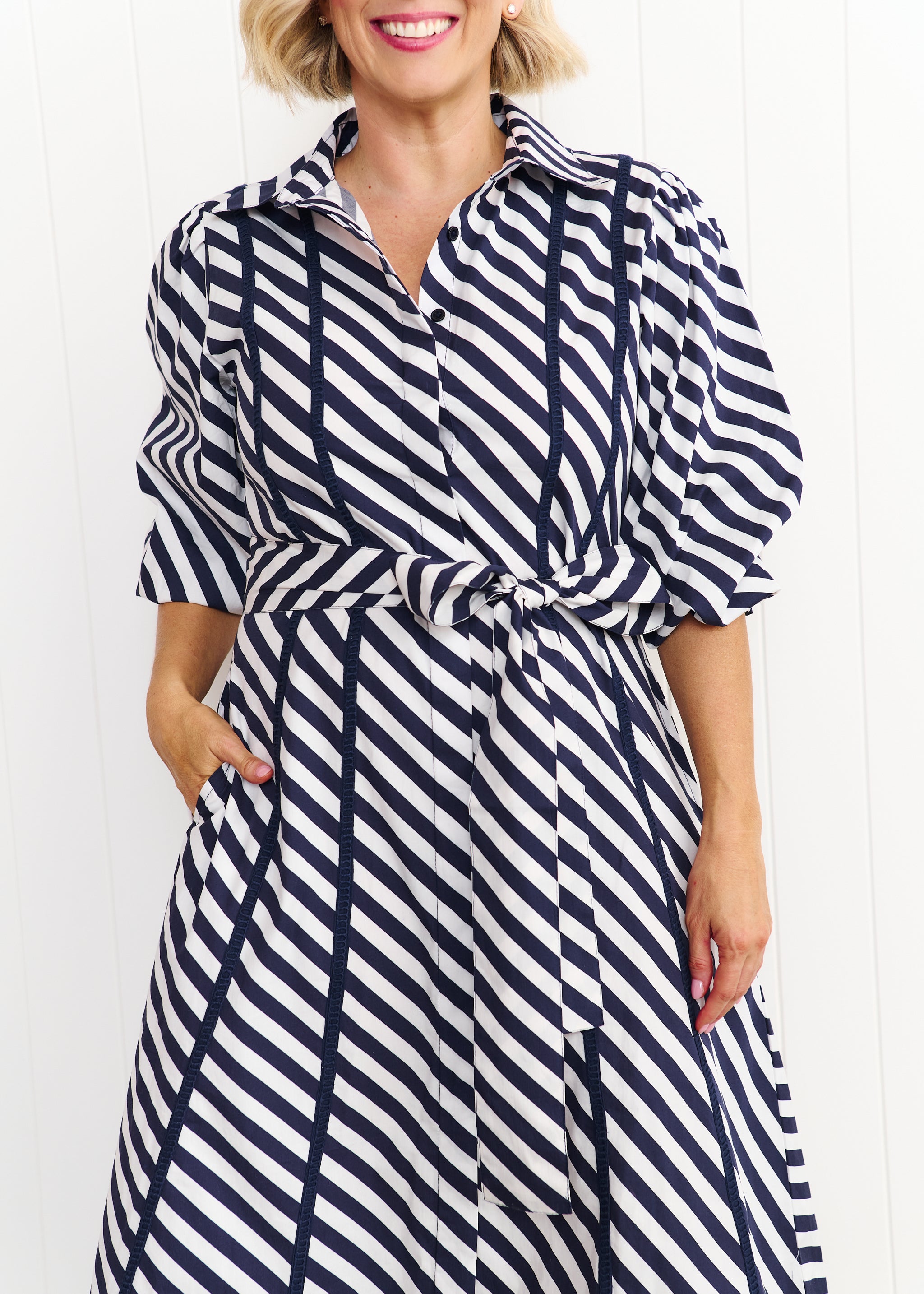 Sienna Dress - Navy & White Stripe