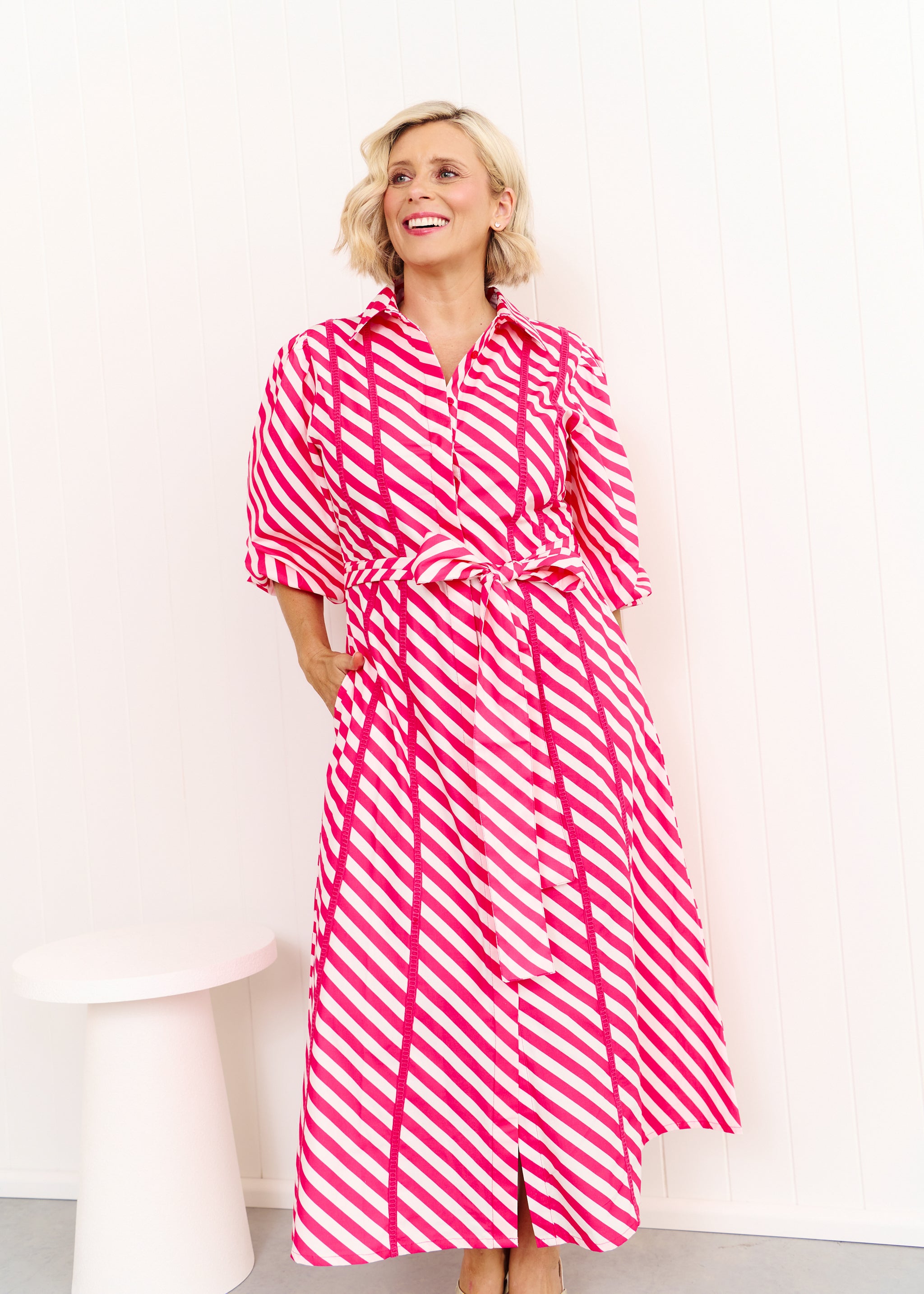 Sienna Dress - Pink & White Stripe