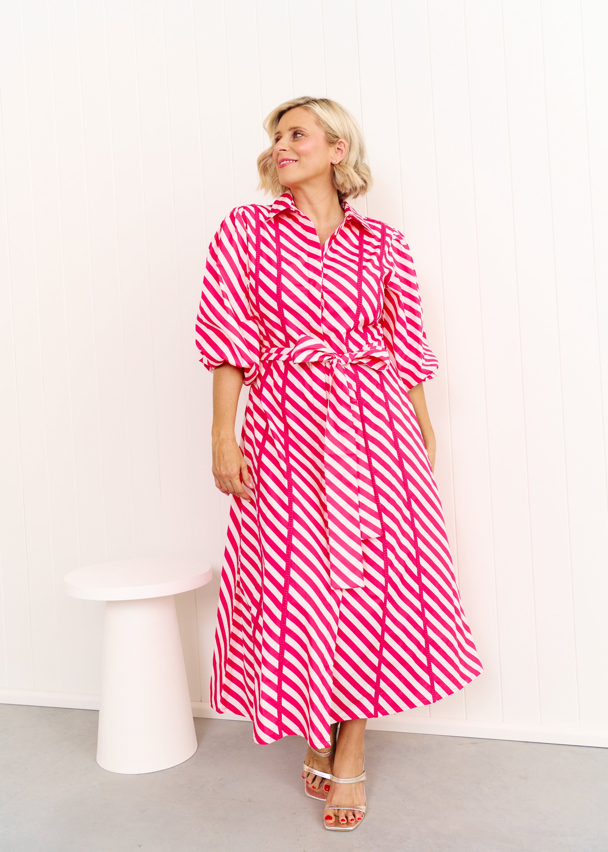 Sienna Dress - Pink & White Stripe
