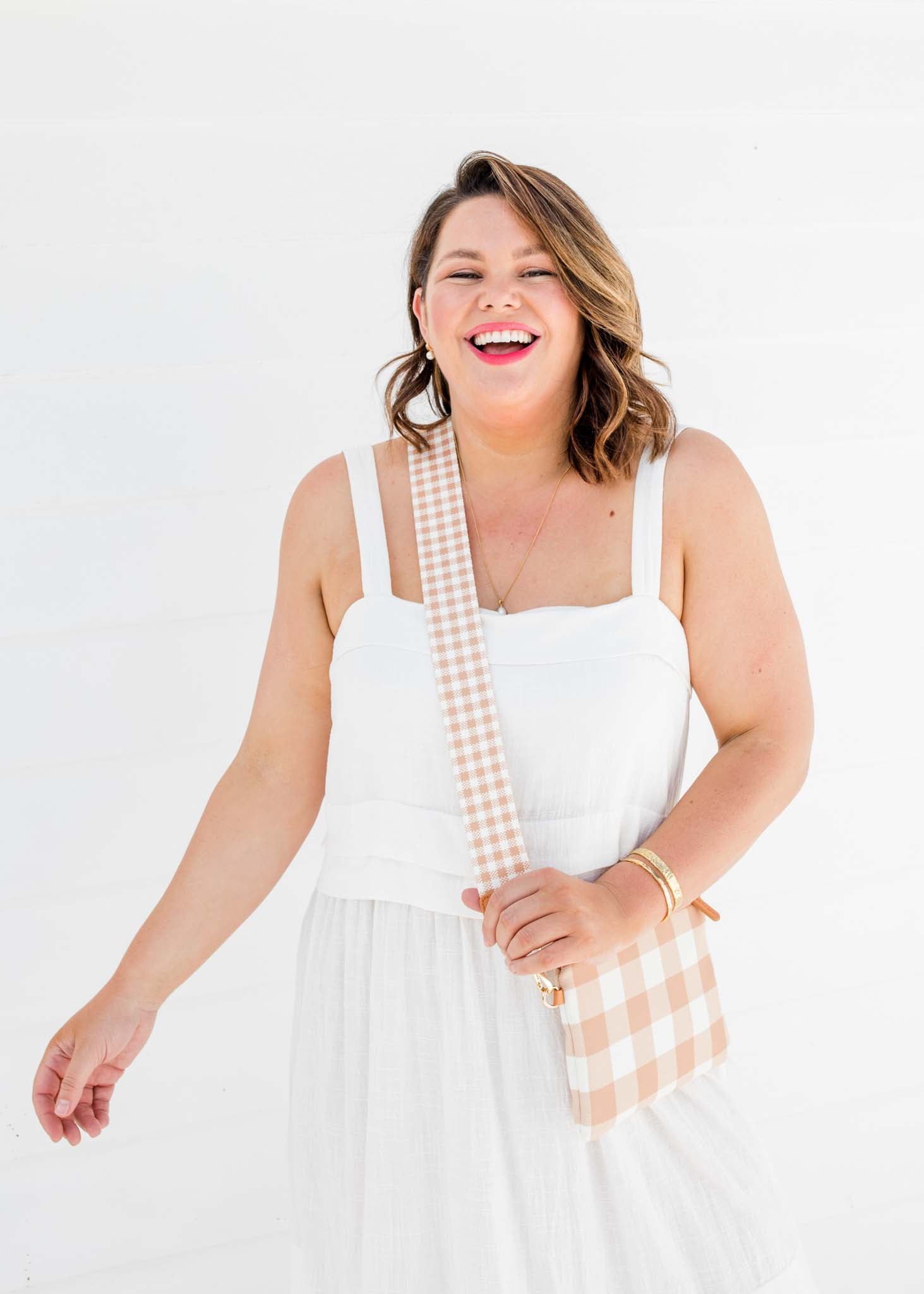 Guitar Strap - Latte & White Gingham