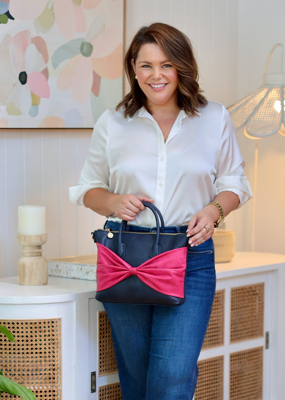 Charlotte with a Bow - Navy/Pink