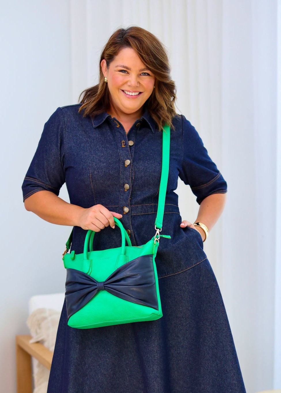 Charlotte with a Bow - Green/Navy
