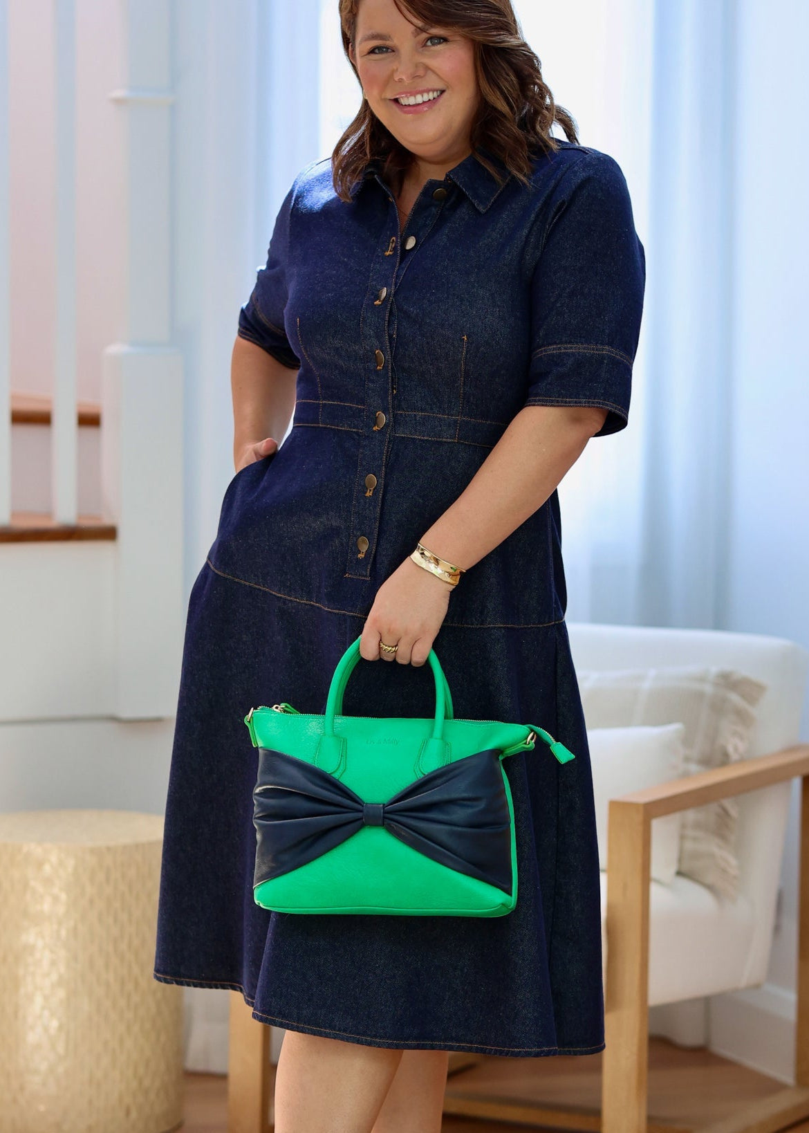 Charlotte with a Bow - Green/Navy