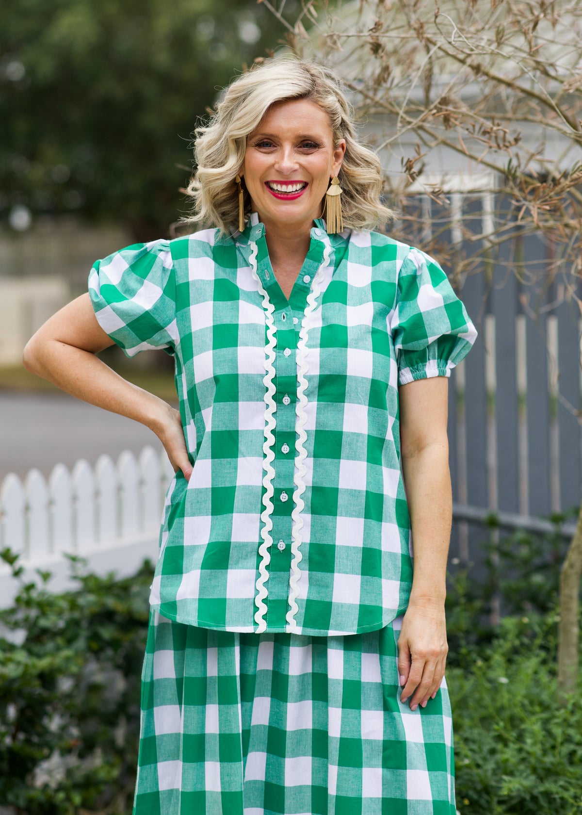 Chloe Shirt  - Green & White Gingham