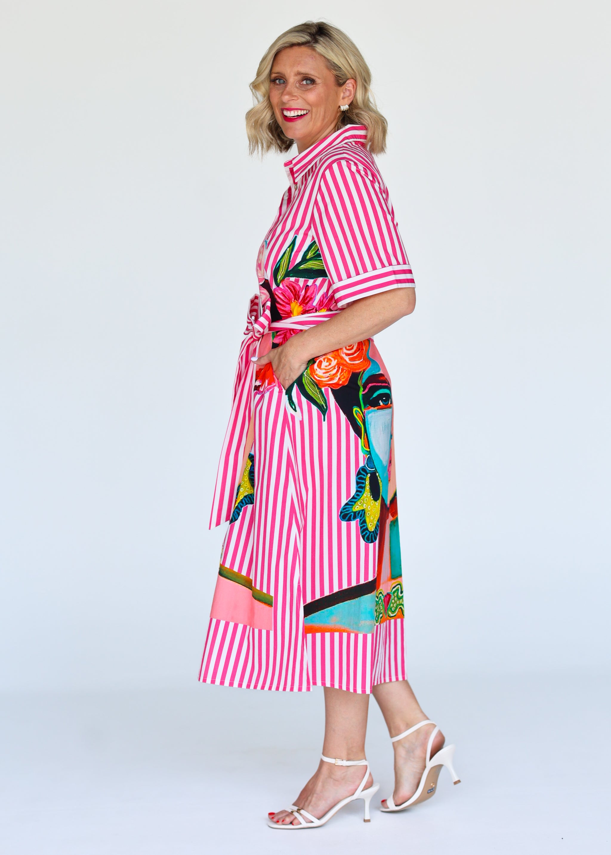 Frida Shirt Dress - Pink (Short Sleeve)