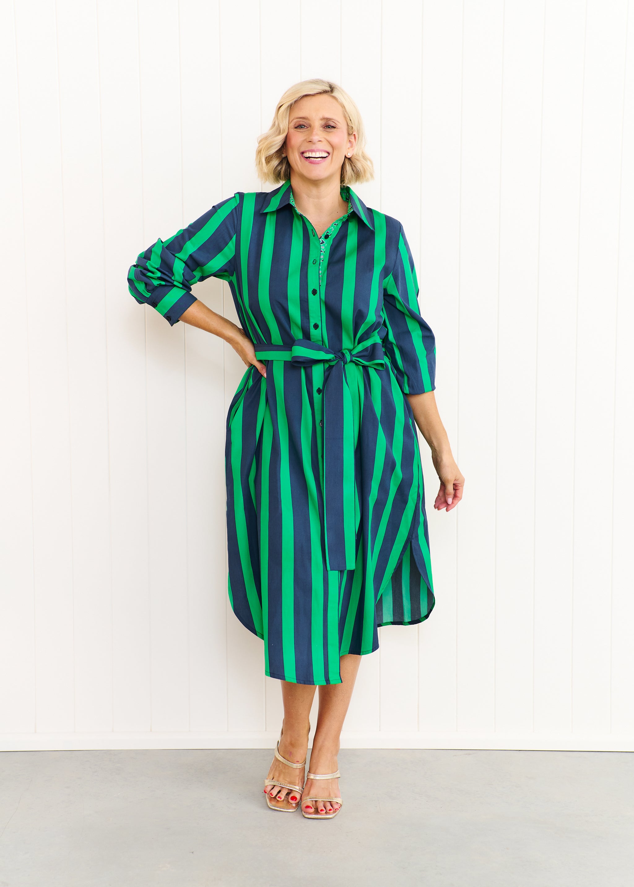 Maddie - Navy & Green Stripe