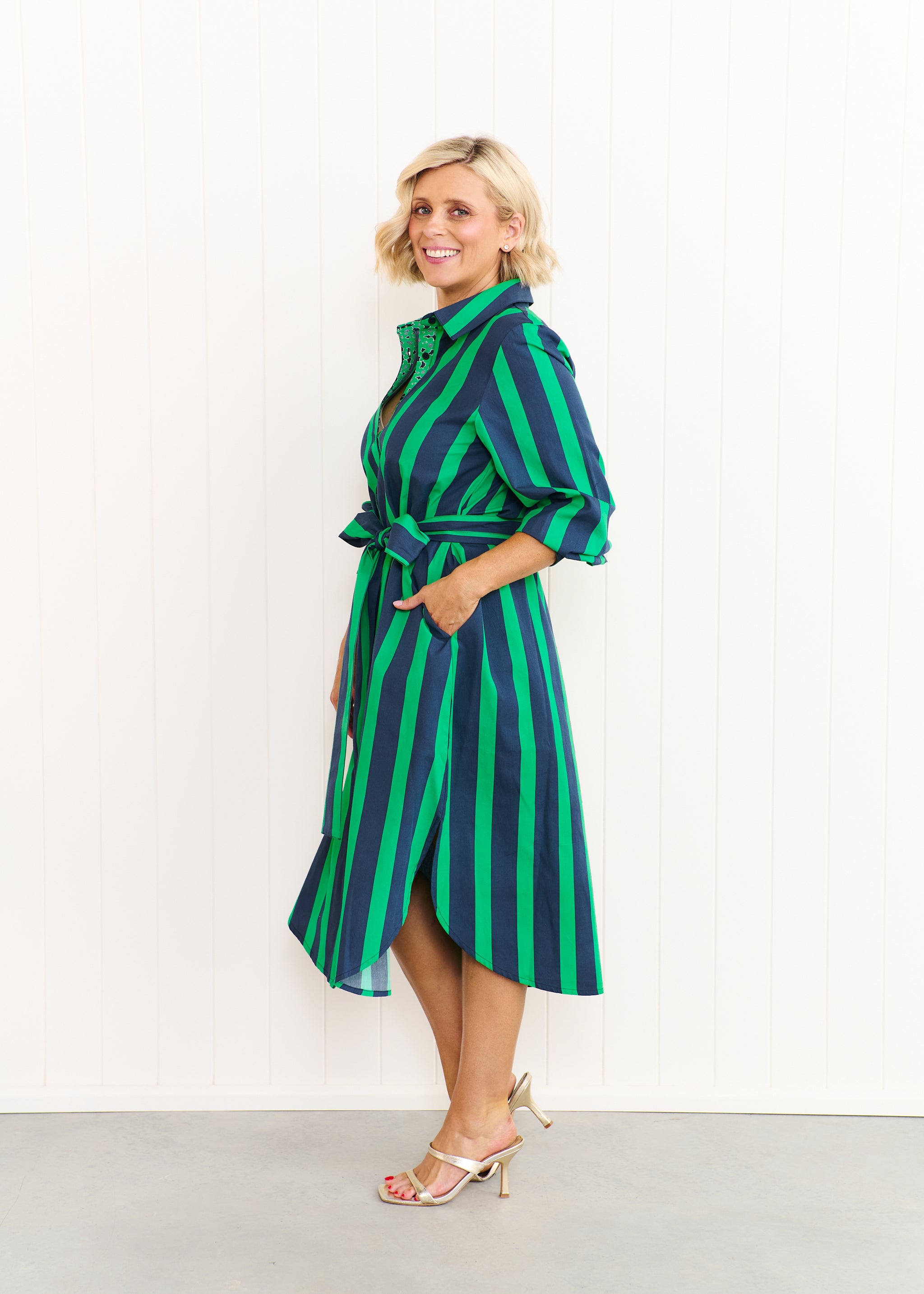 Maddie - Navy & Green Stripe