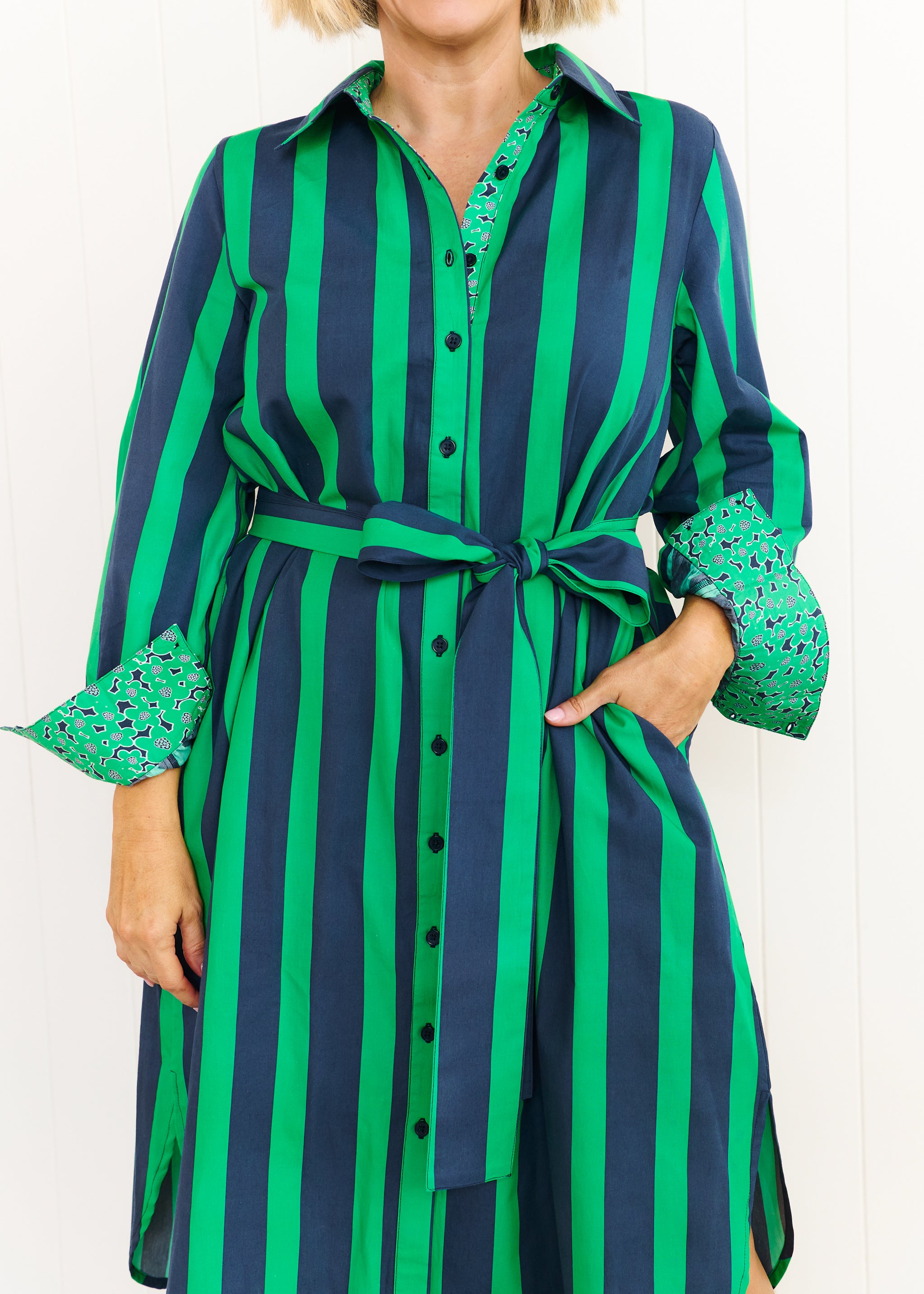 Maddie - Navy & Green Stripe