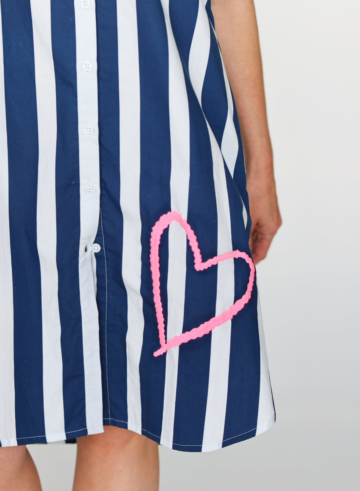 Maddie - Navy Stripe Pink Love Heart
