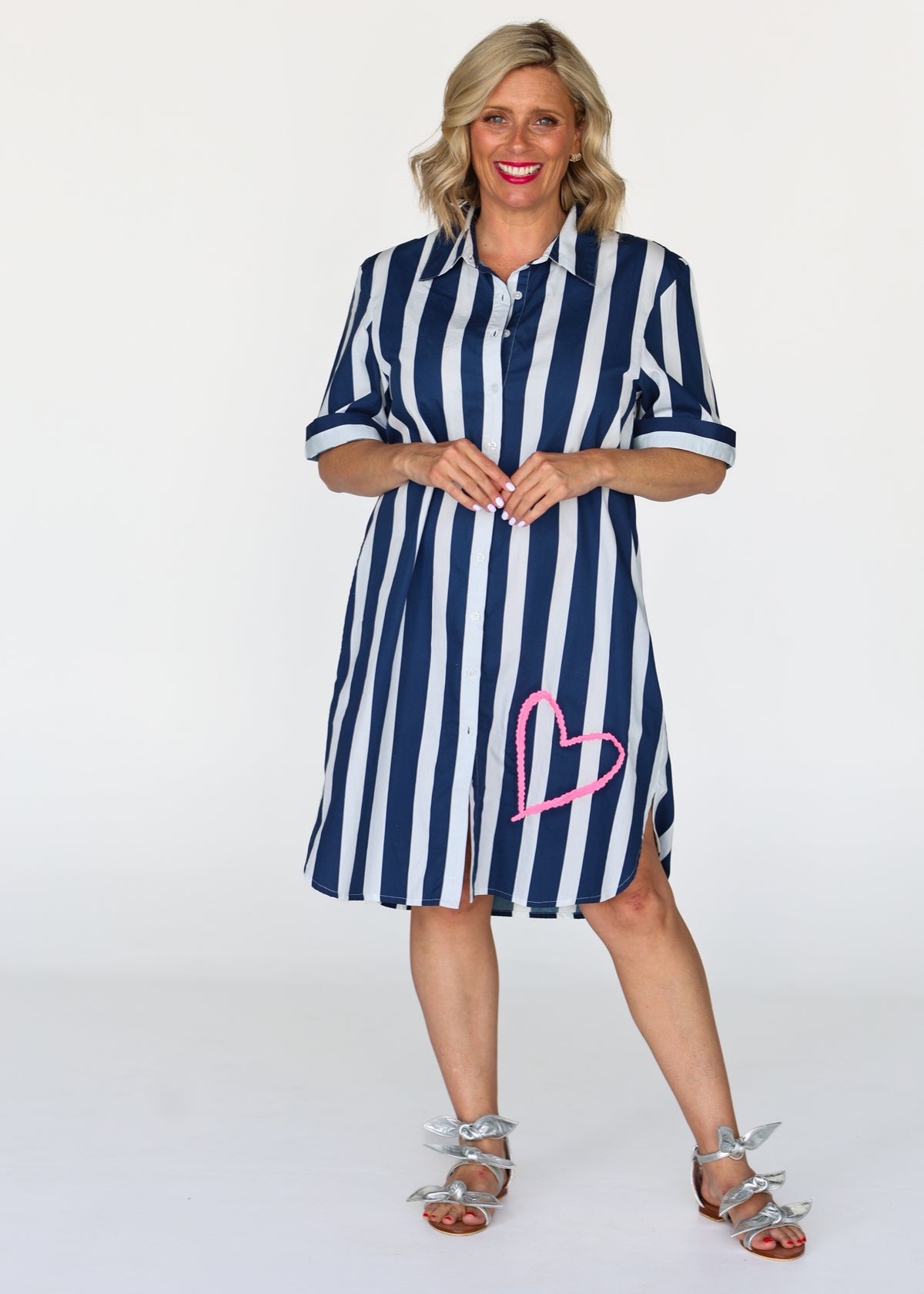 Maddie - Navy Stripe Pink Love Heart