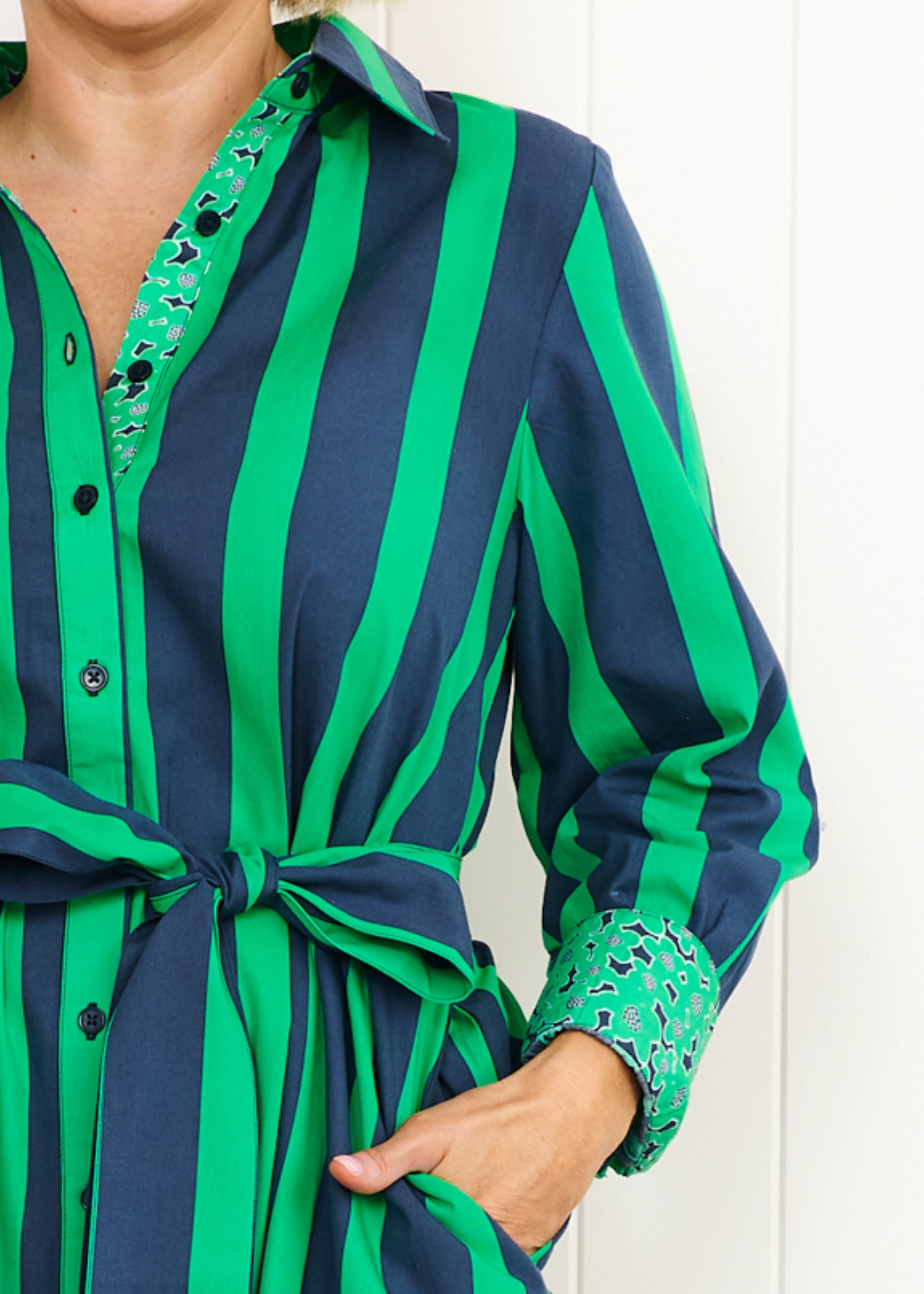 Maddie - Navy & Green Stripe