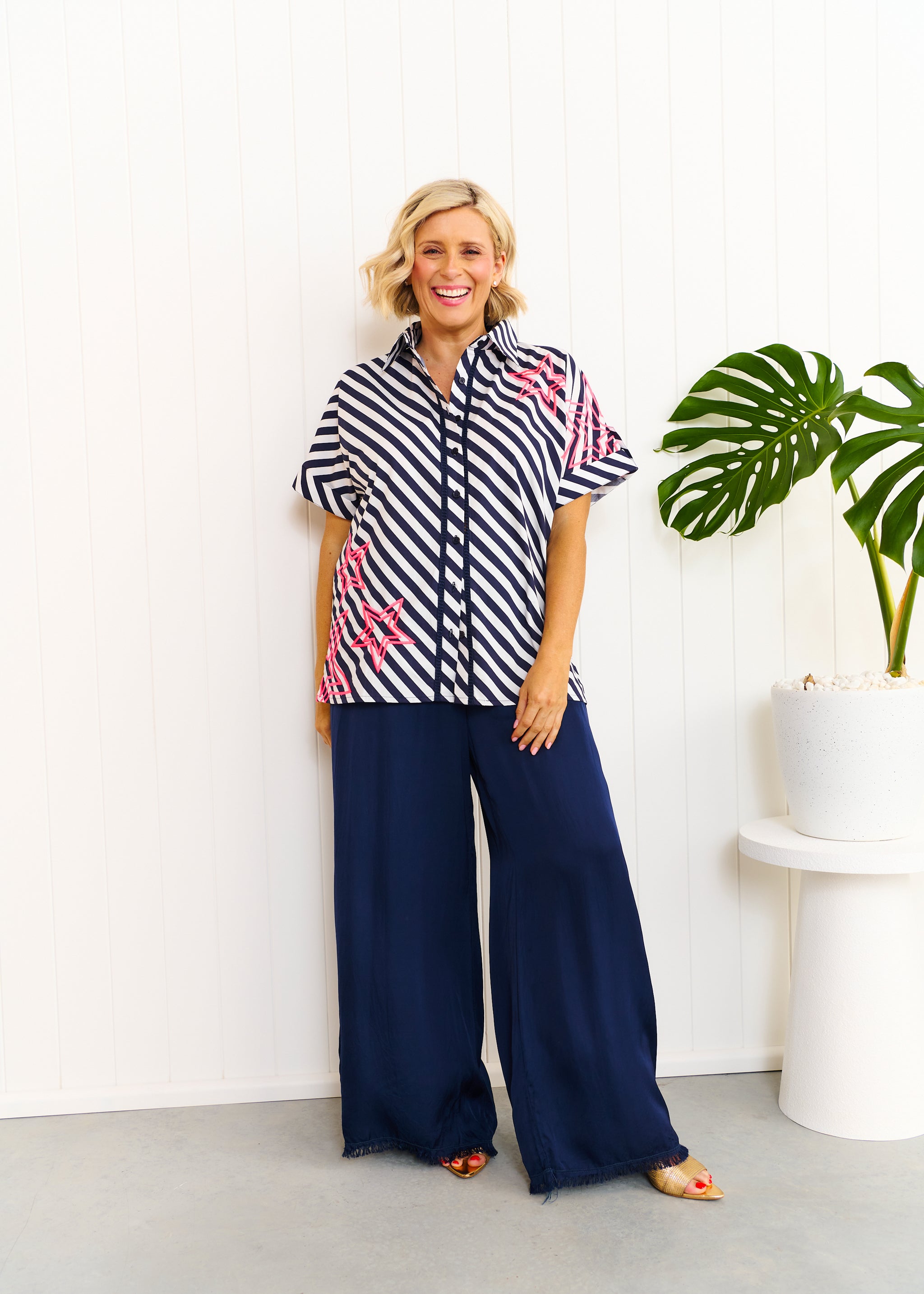 Rosie Shirt - Navy & White Stripe