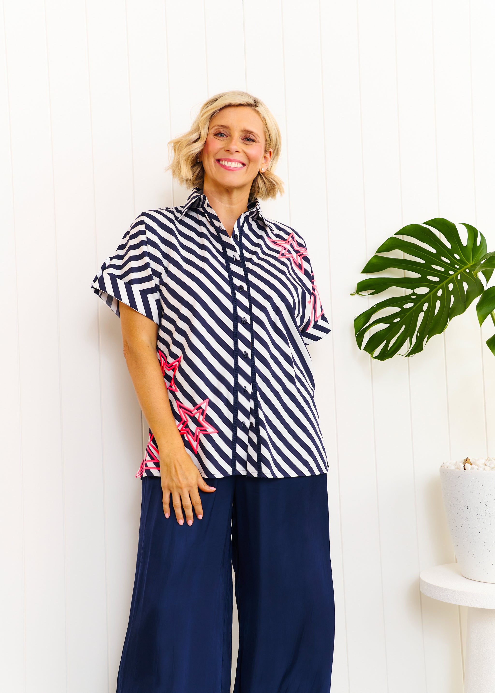 Rosie Shirt - Navy & White Stripe