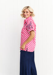 Rosie Shirt - Pink & White Stripe