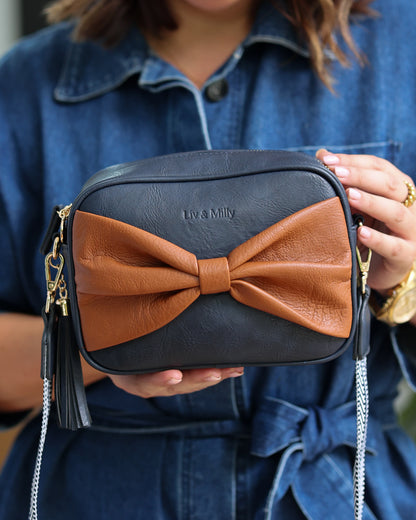 Sally with a Bow - Navy/Tan