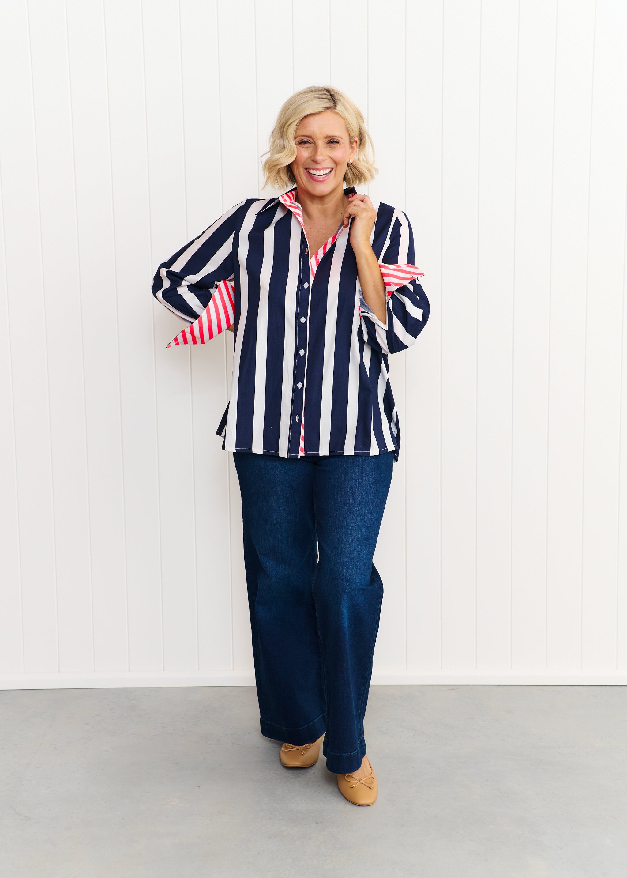 Sardinia Shirt - Navy & White Stripe