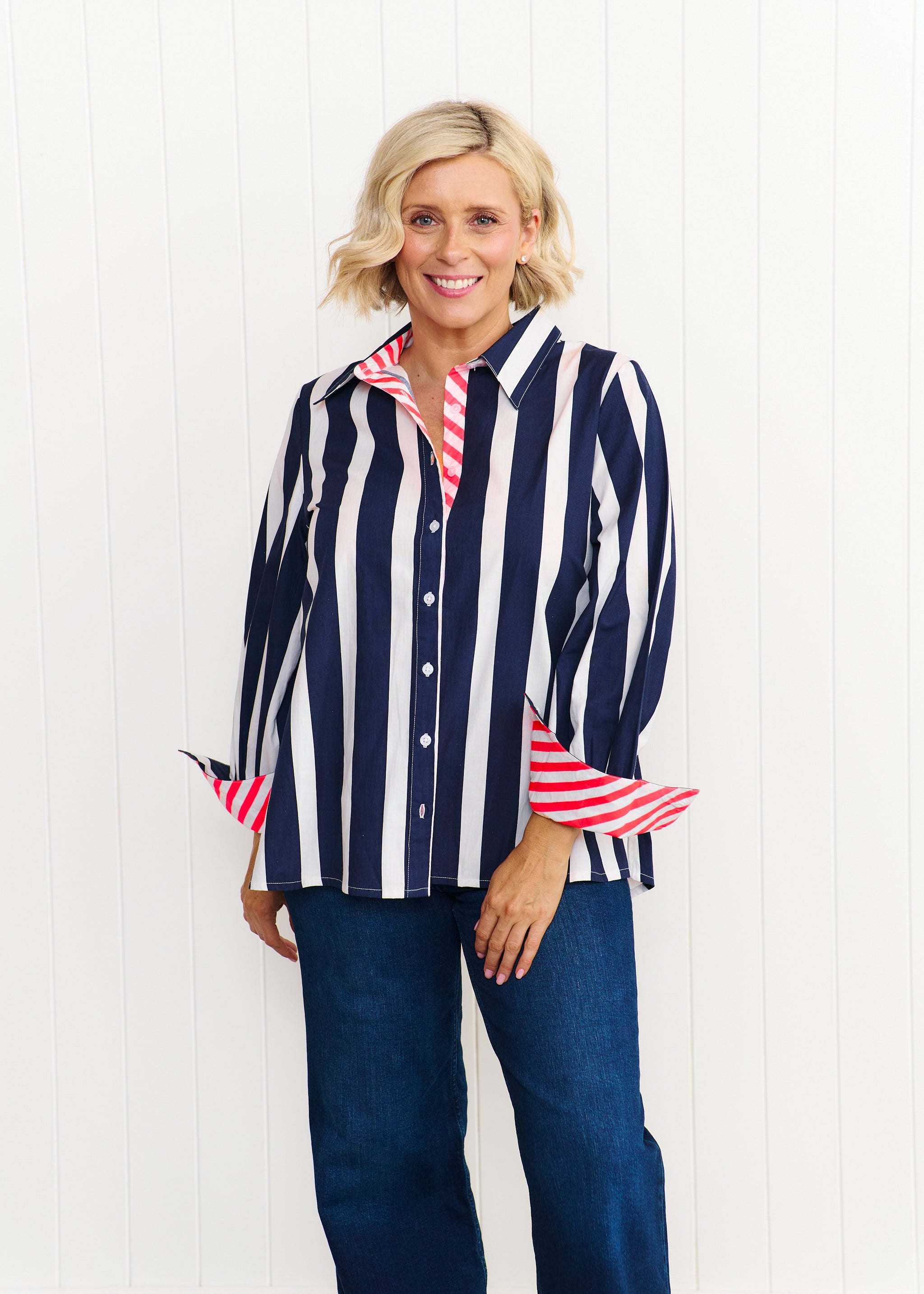 Sardinia Shirt - Navy & White Stripe