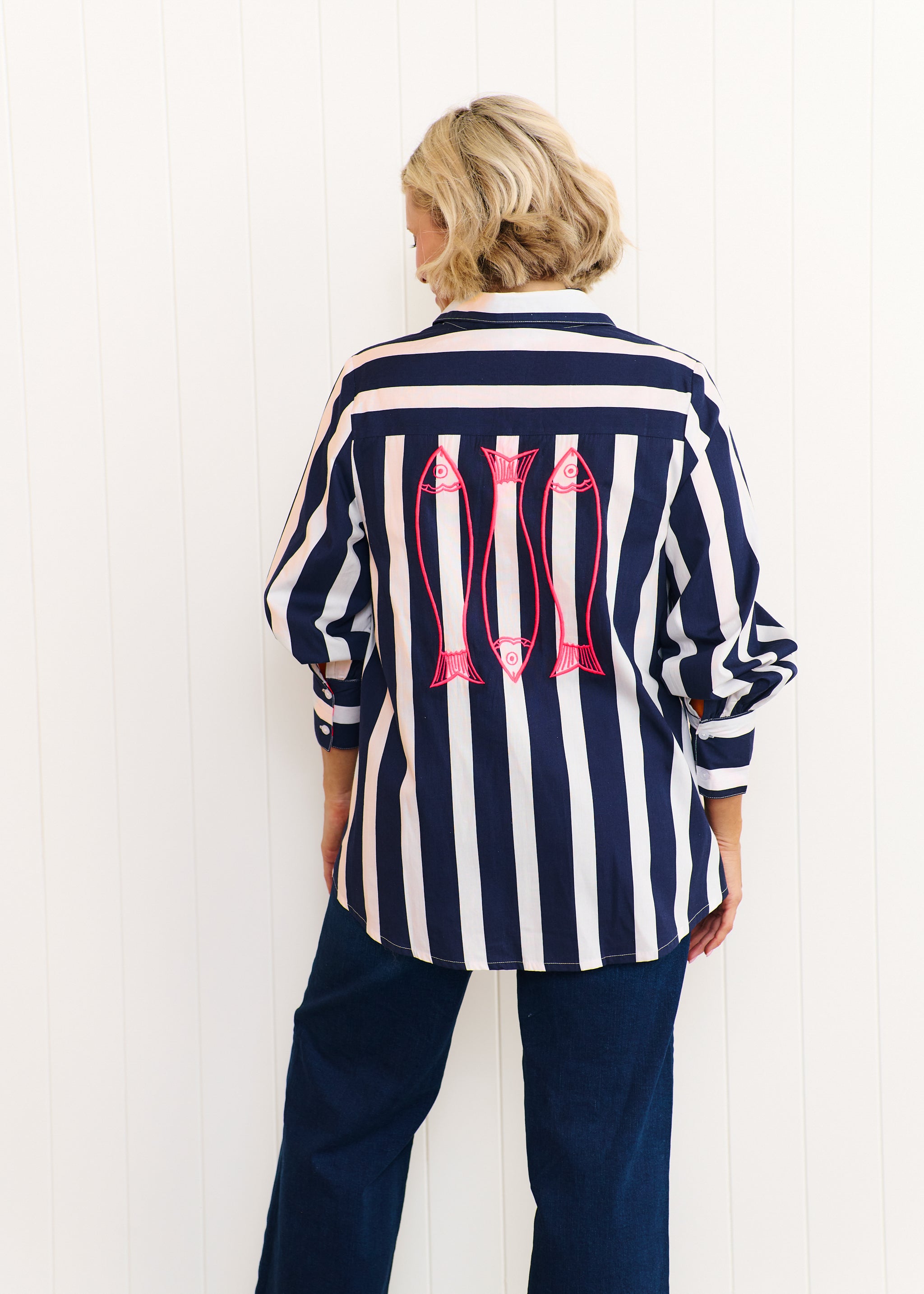 Sardinia Shirt - Navy & White Stripe