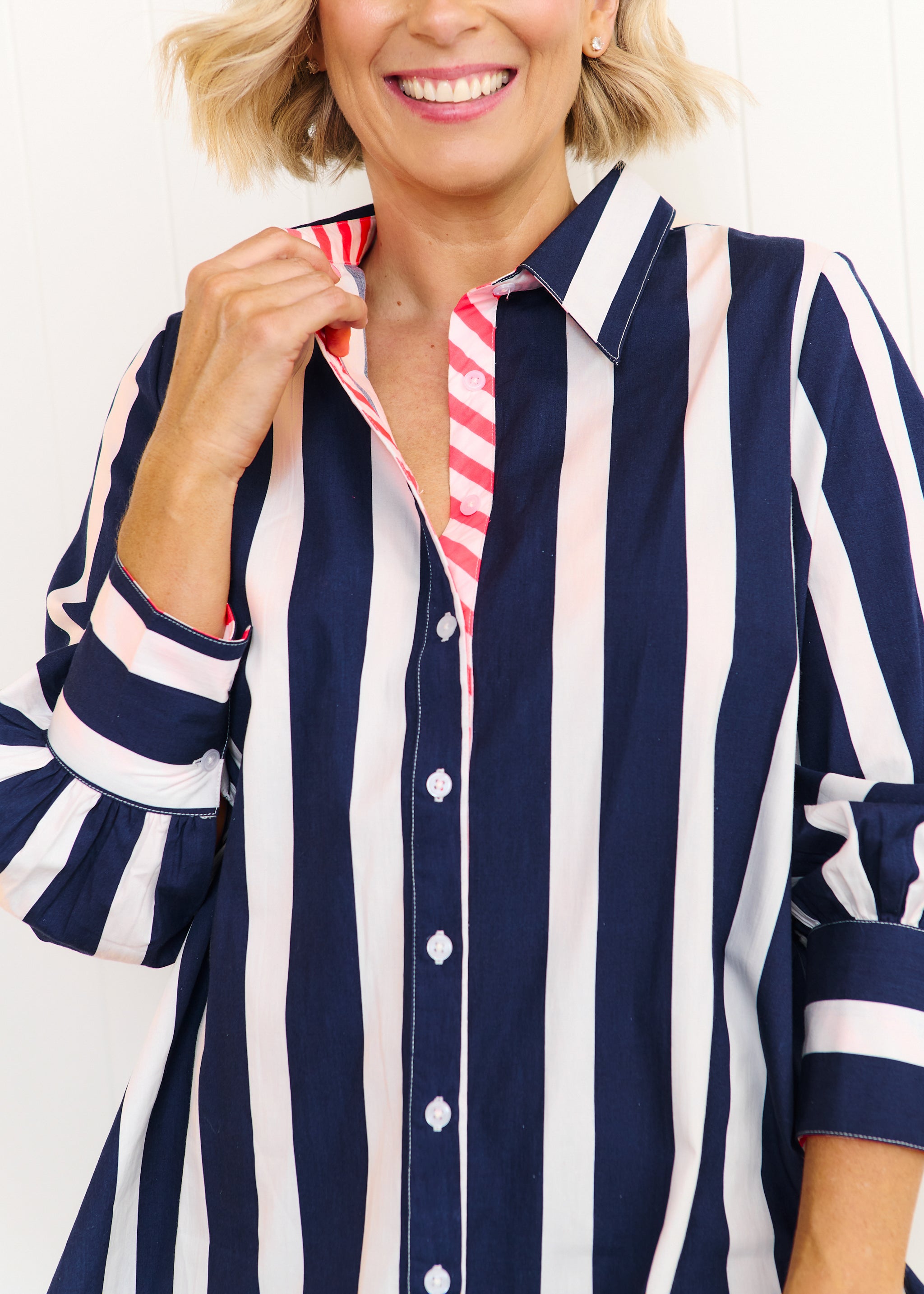 Sardinia Shirt - Navy & White Stripe